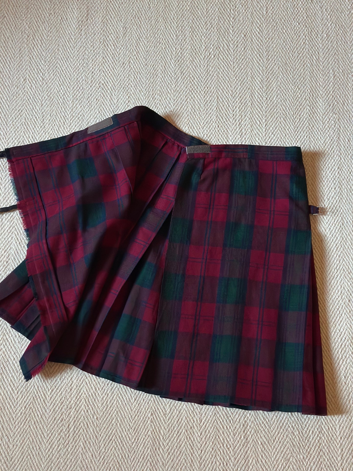 Vintage Wool Burgundy Tartan Kilt