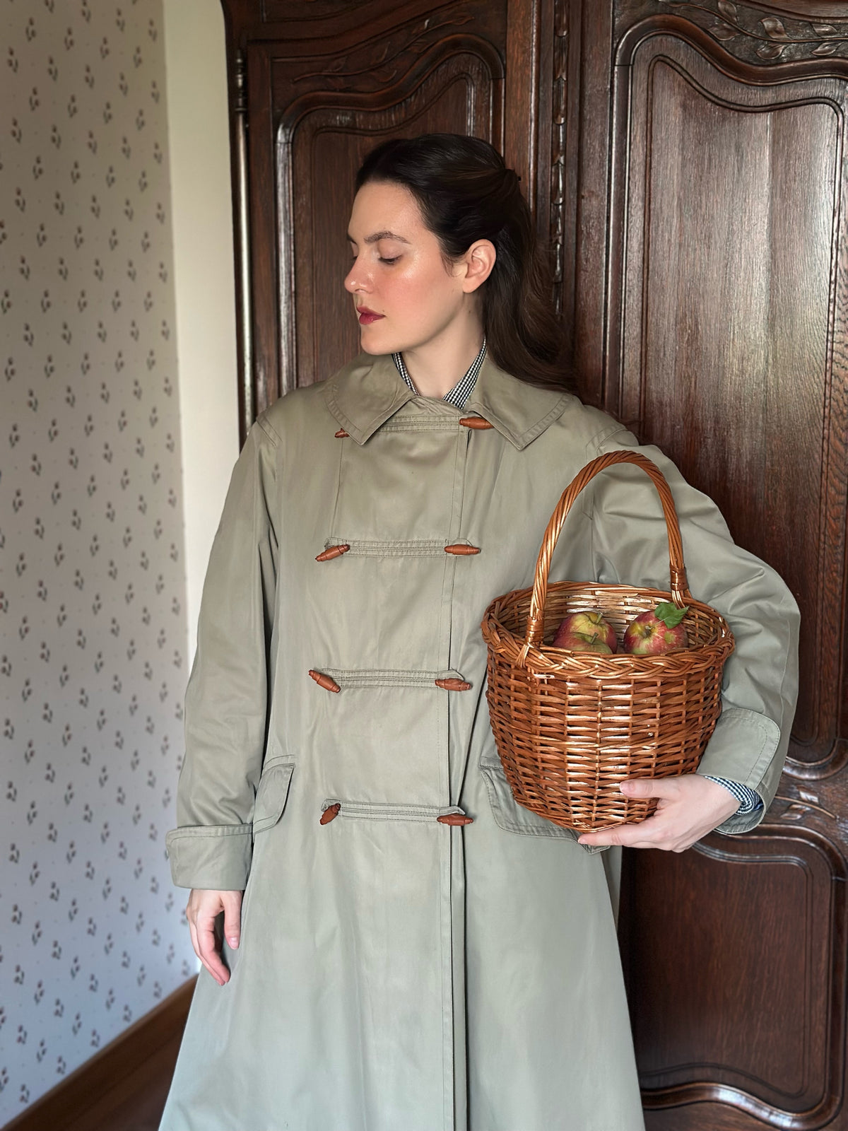 Khaki Trench Coat With Red Tartan Lining