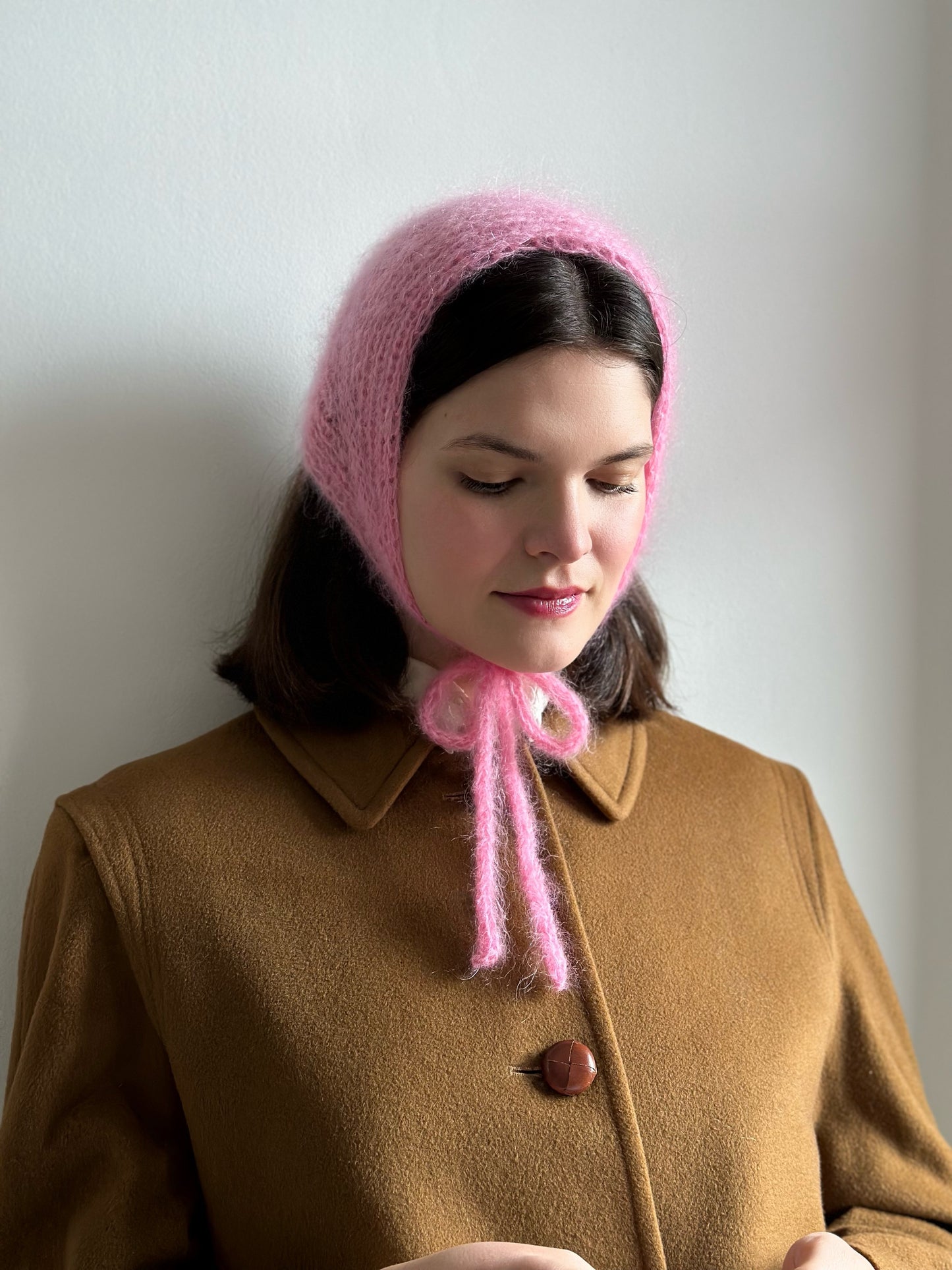 Handmade Silk & Mohair Bonnet - Baby Pink