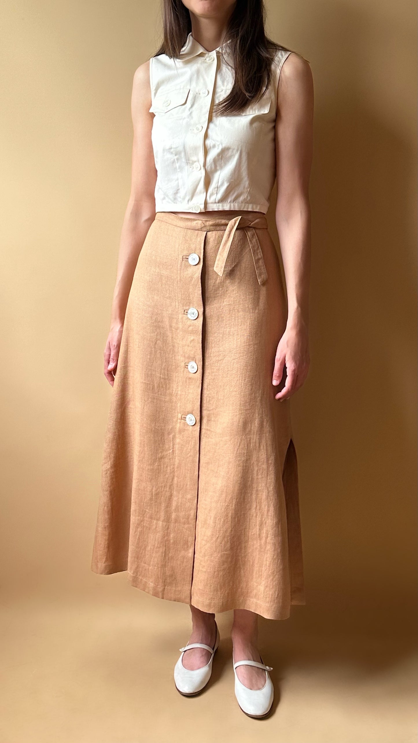 Vintage Max Mara Pure Linen Midi Skirt