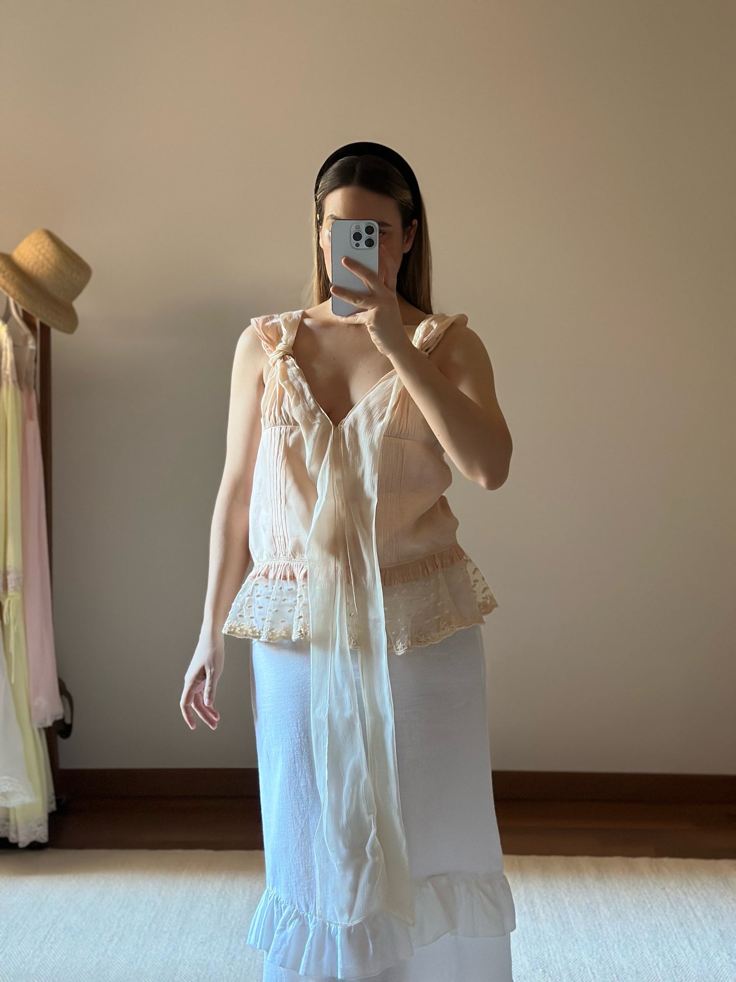 100% Silk Pink Lace Top