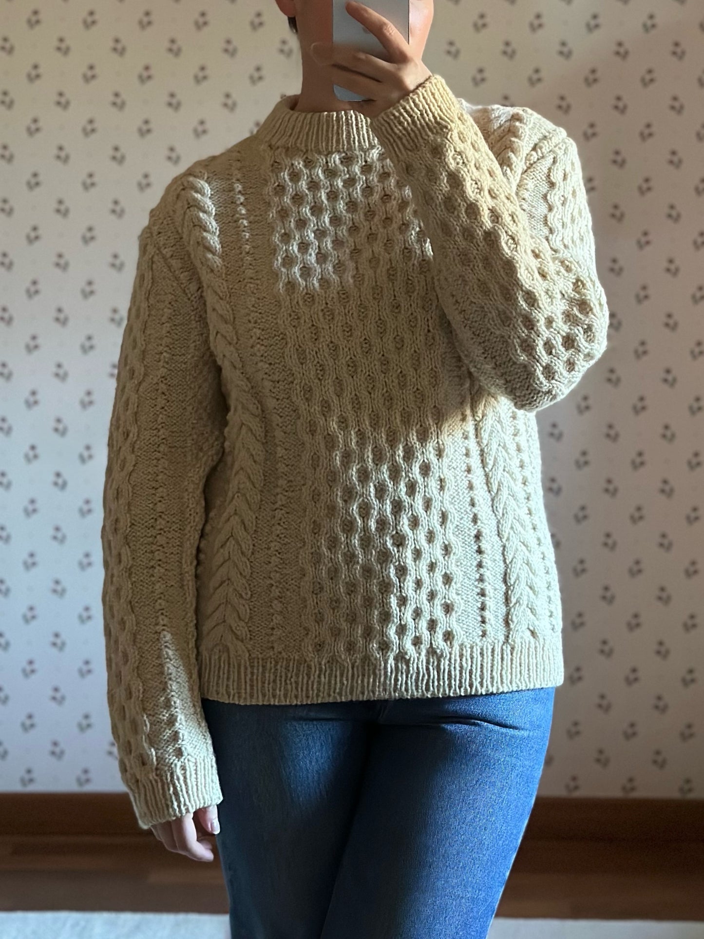 White Irish Cable Knit Sweater