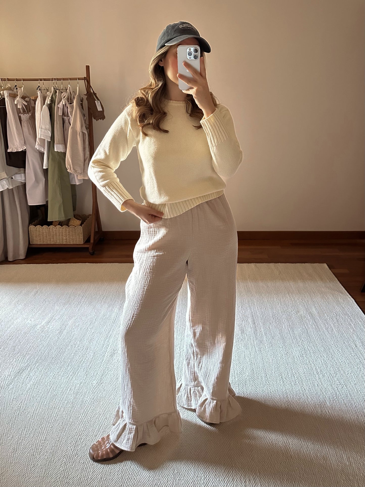 Cotton Muslin Frilled Trousers