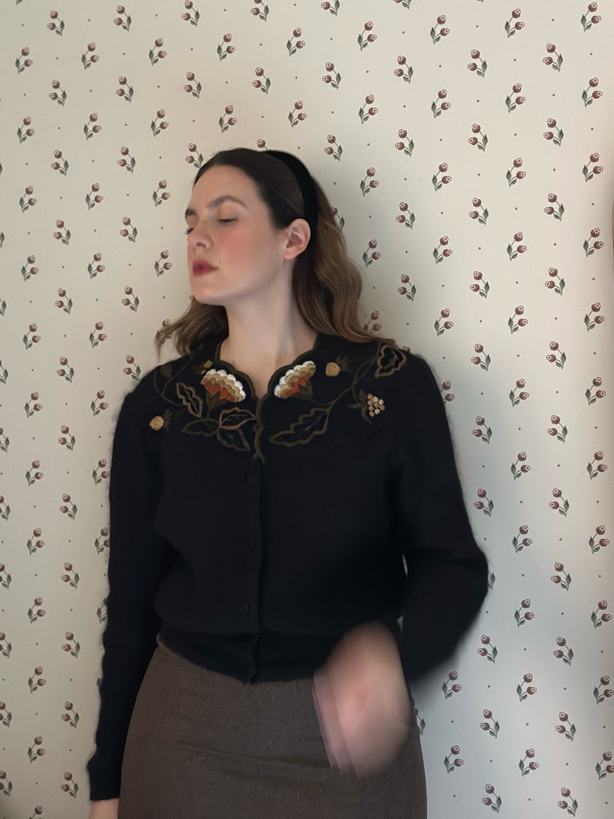 Alpaca & Mohair Embroidered Black Cardigan