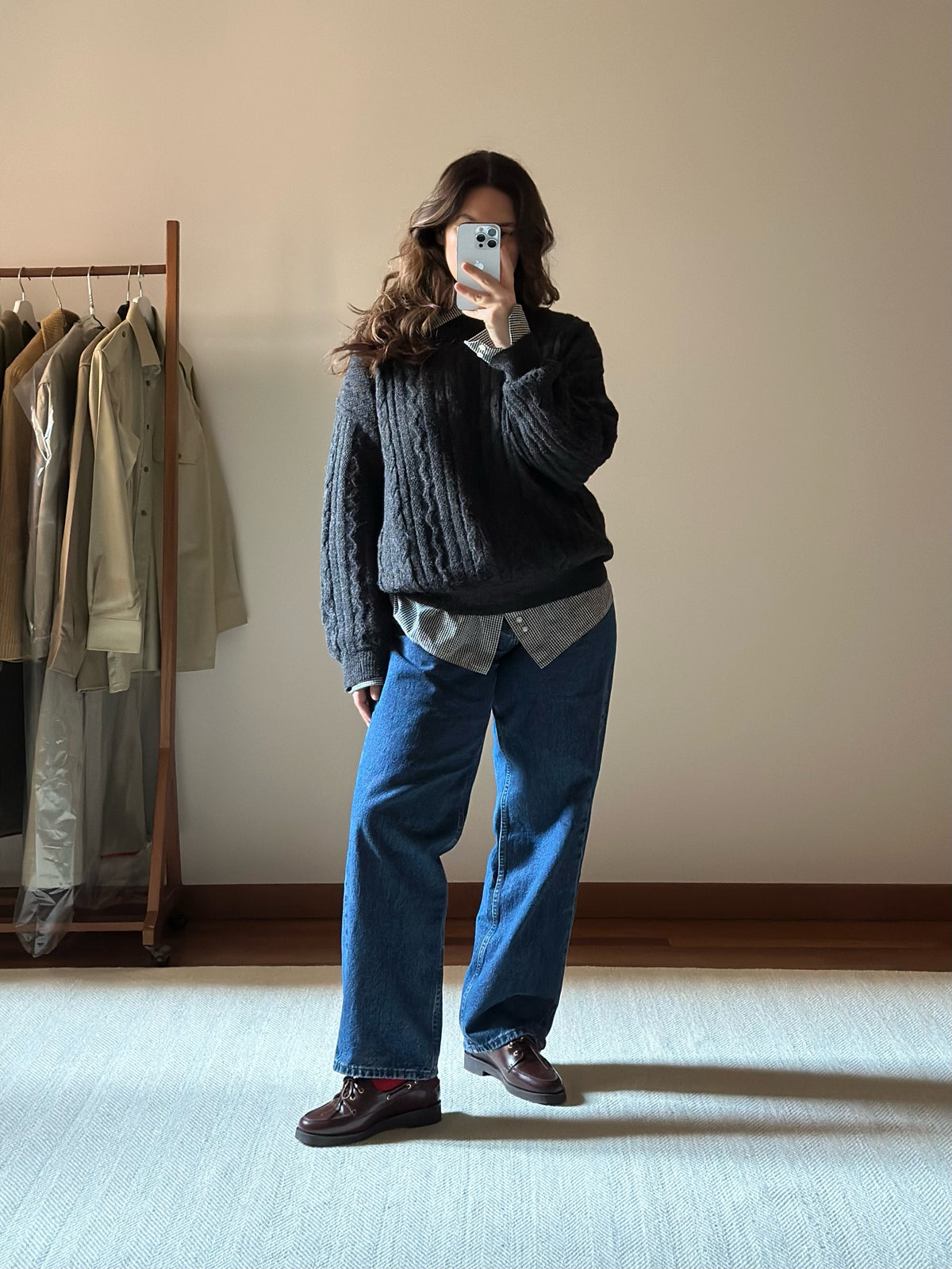 100% Alpaca Gray Cable Knit Sweater