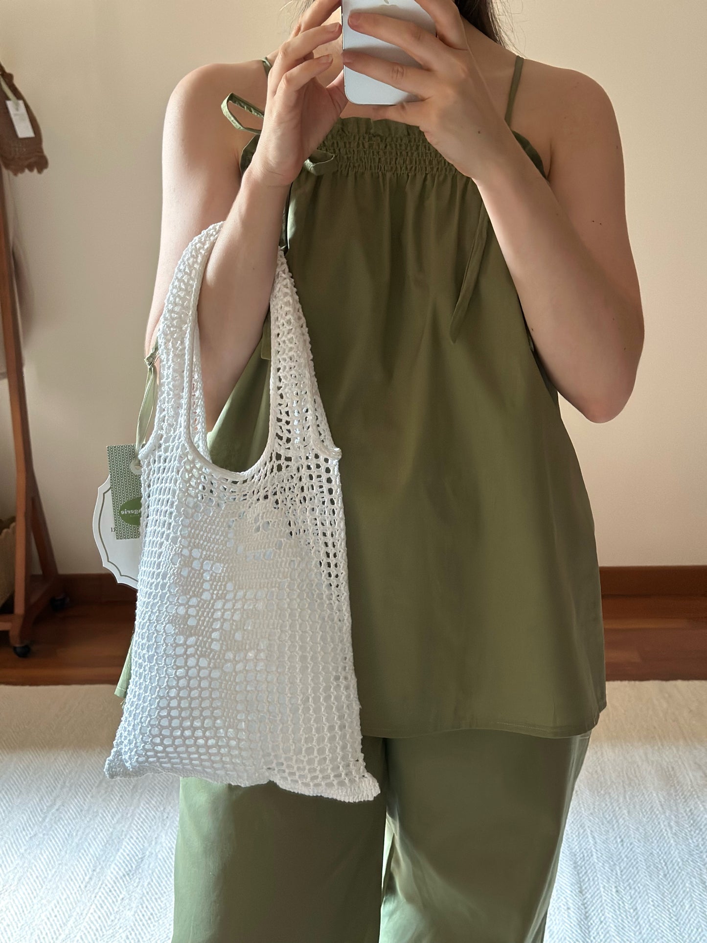 Filet Crochet White Rose Shoulder Bag