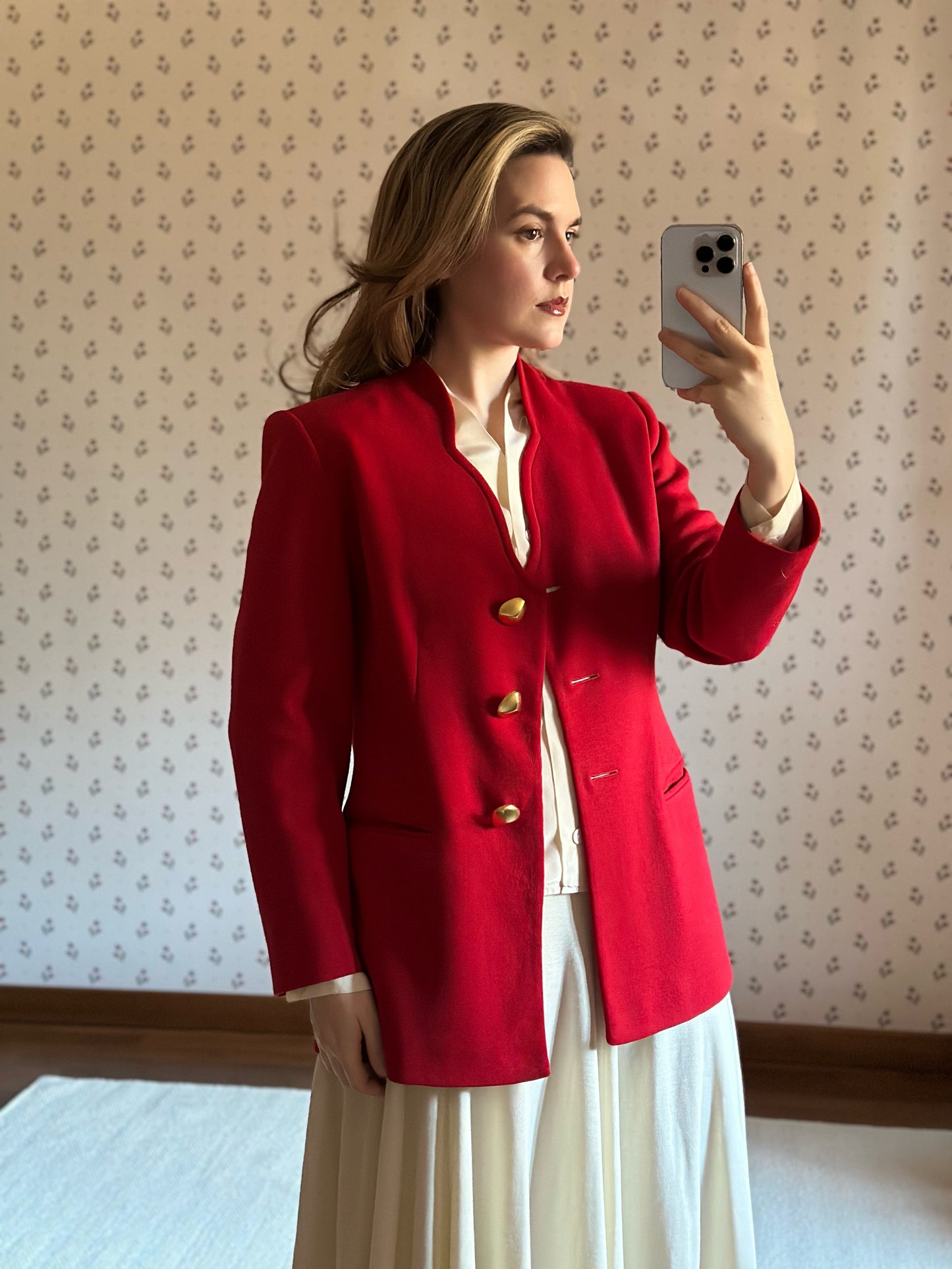 Red Wool Blazer With Golden Buttons