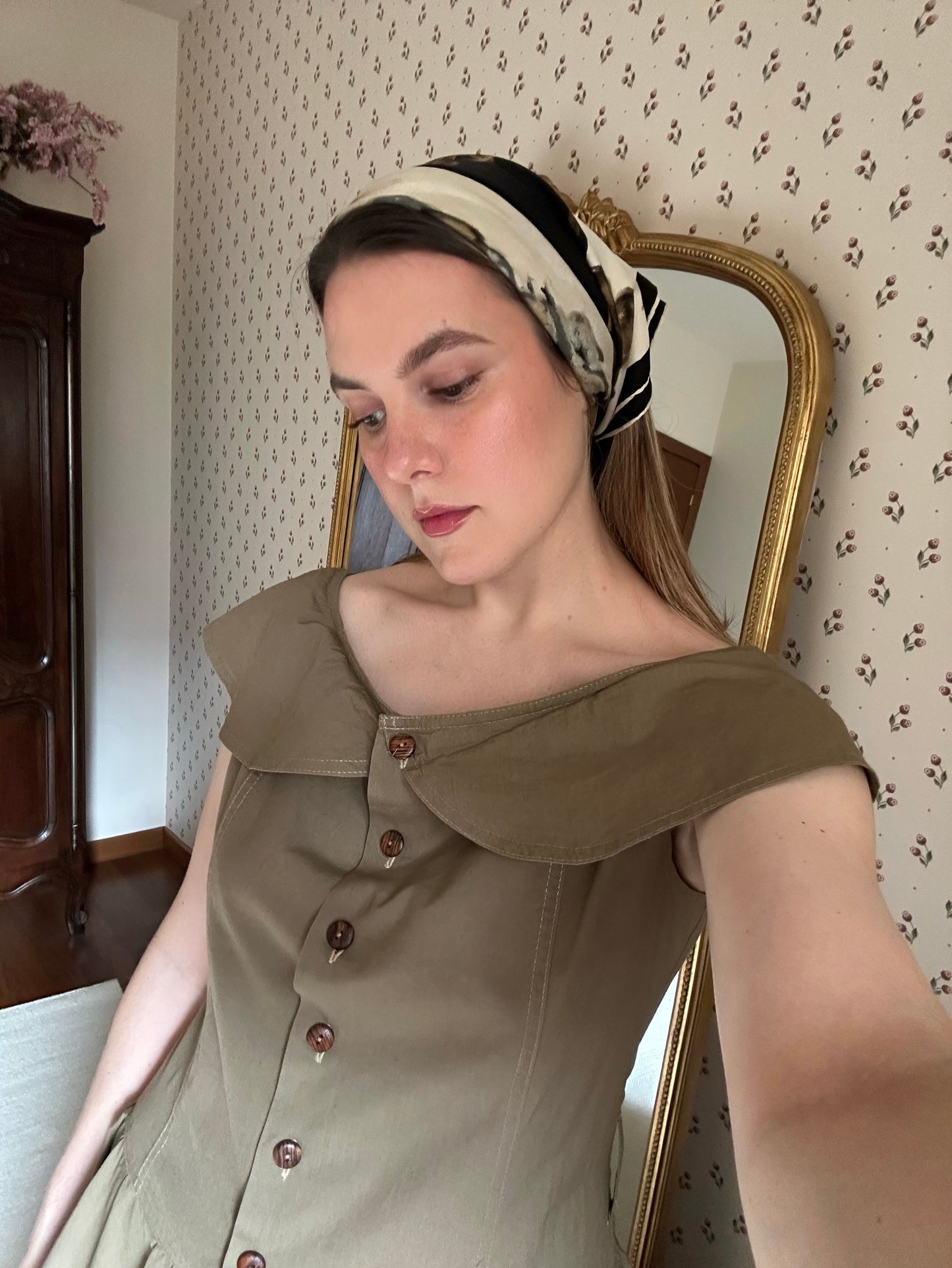 100% Cotton Olive Green Romantic Dress