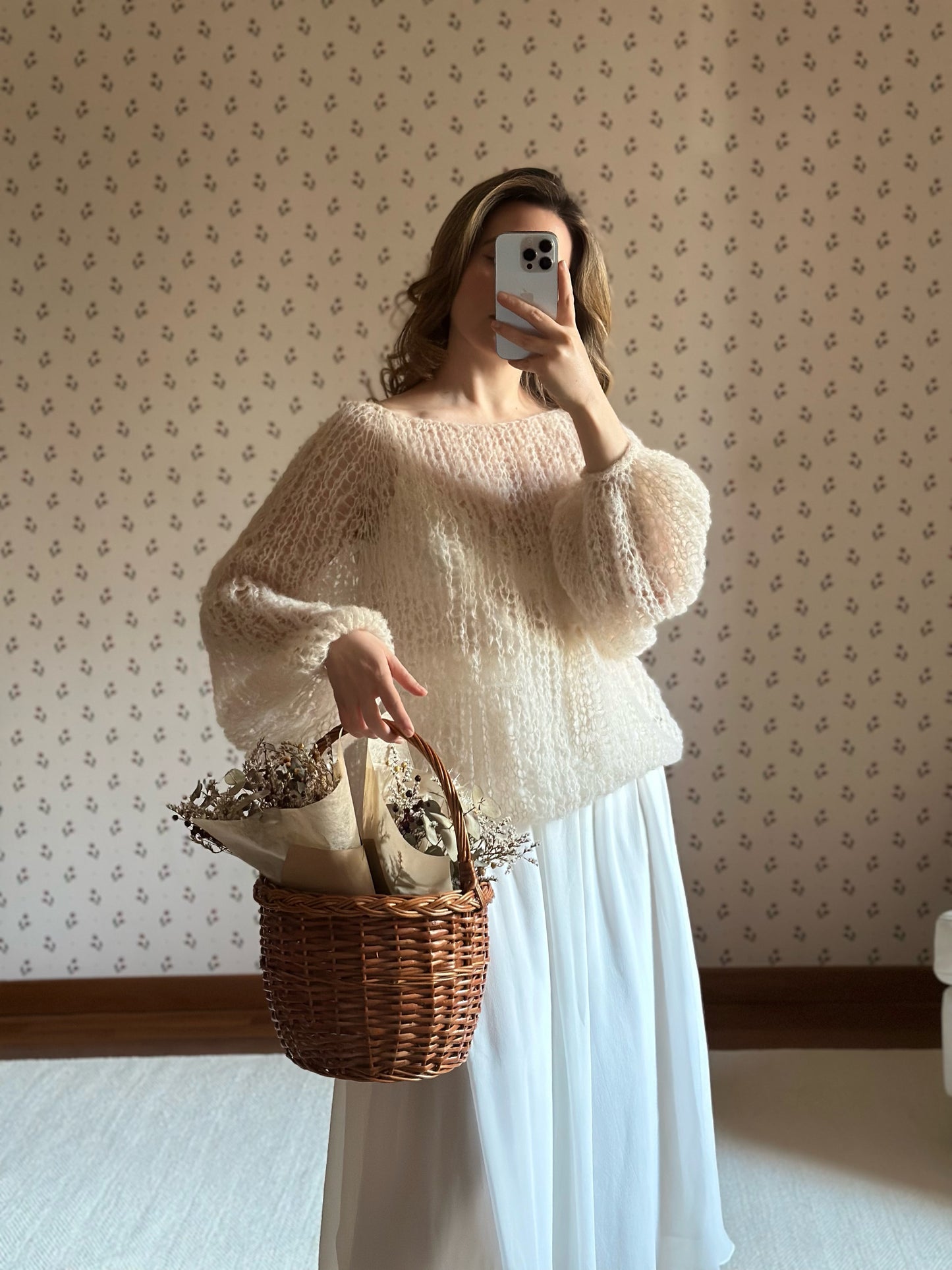 Handmade Alpaca & Mulberry Silk Sweater - Ivory White