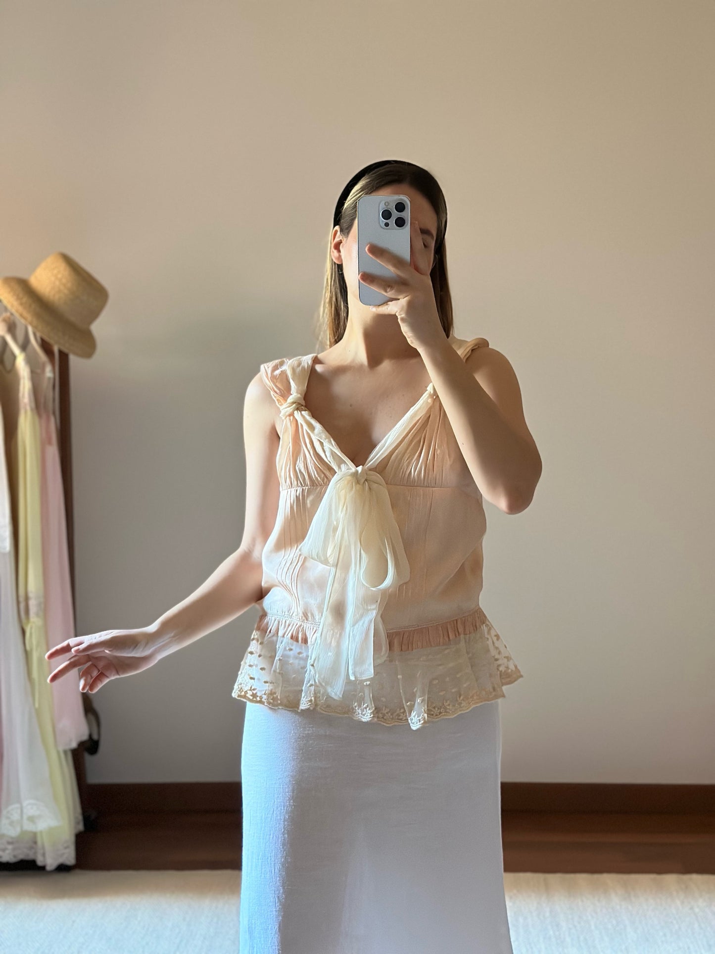 100% Silk Pink Lace Top