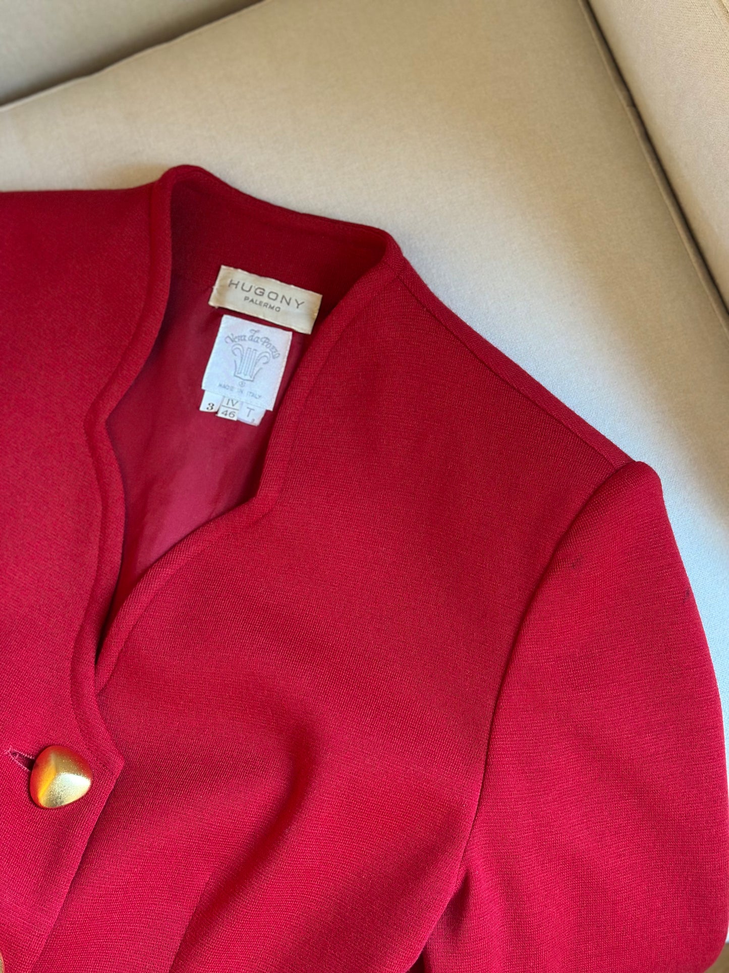 Red Wool Blazer With Golden Buttons