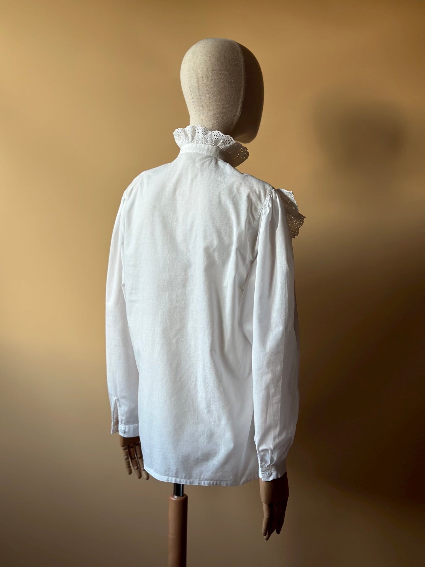 Vintage White Cotton High Neck Shirt