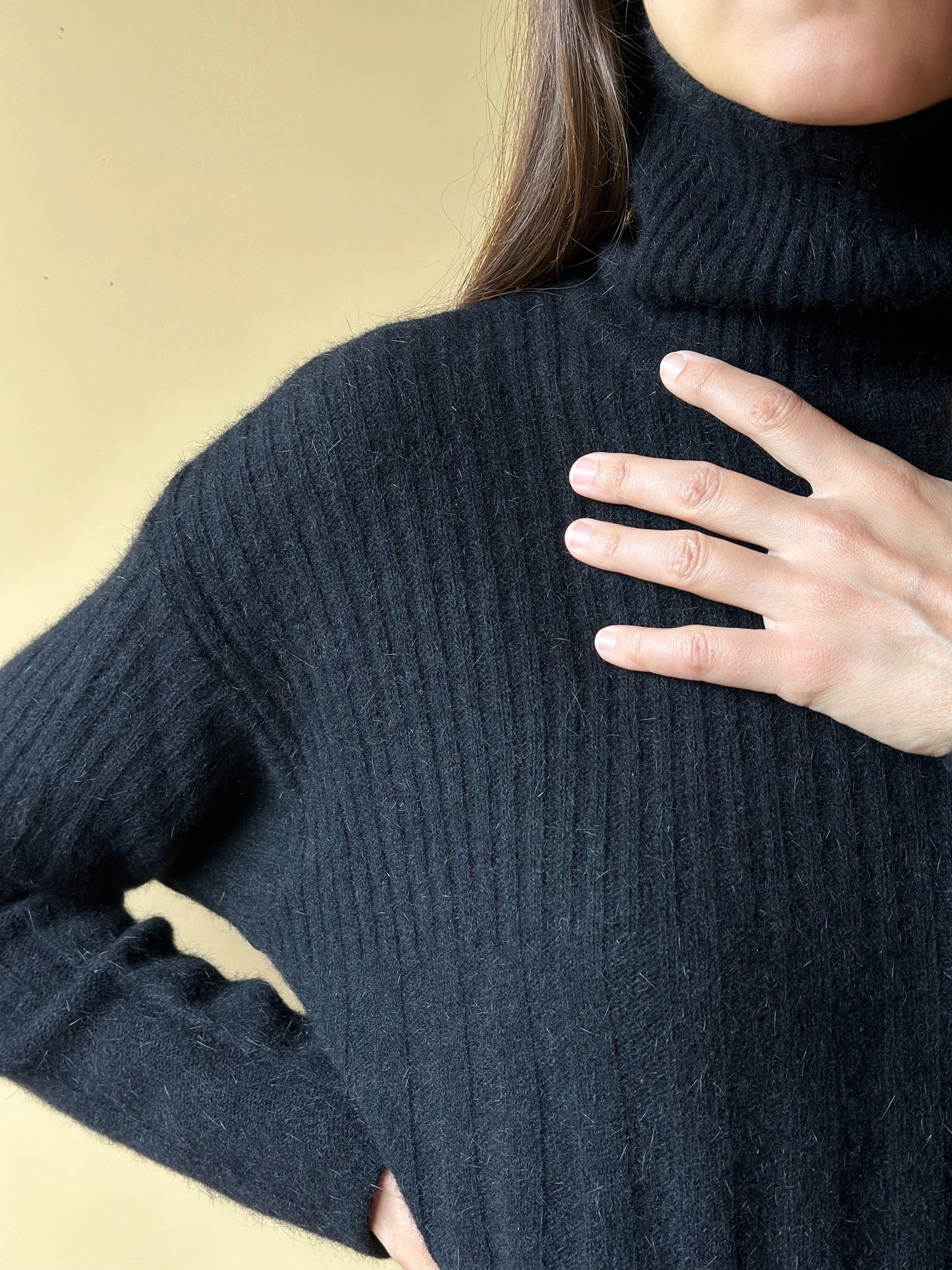 Vintage Lambswool & Angora Fuzzy Black Turtleneck