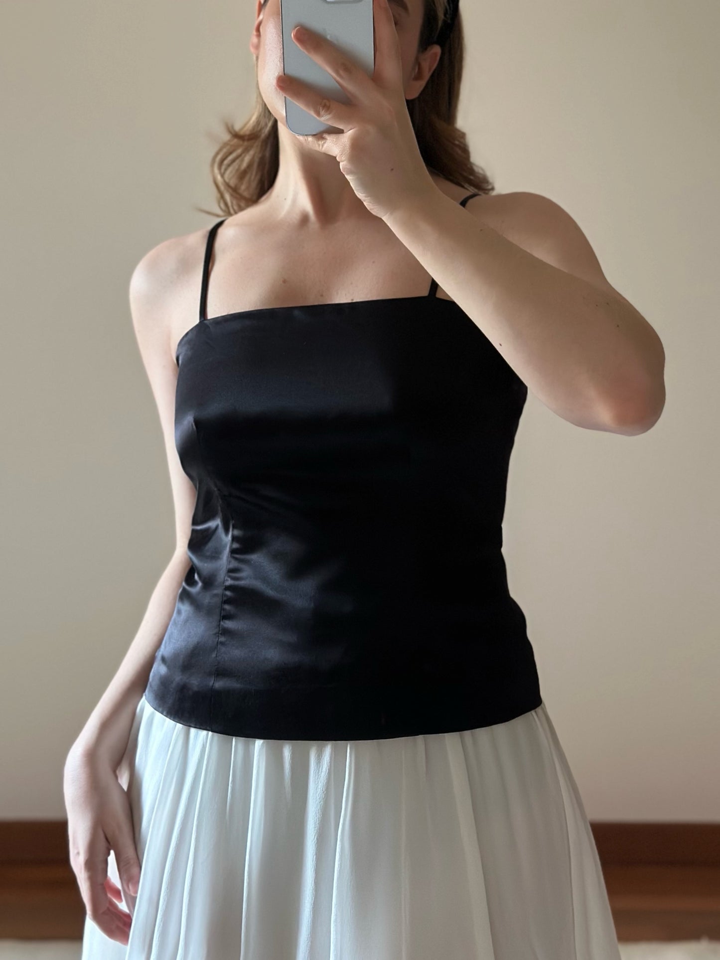 100% Silk Black String Top