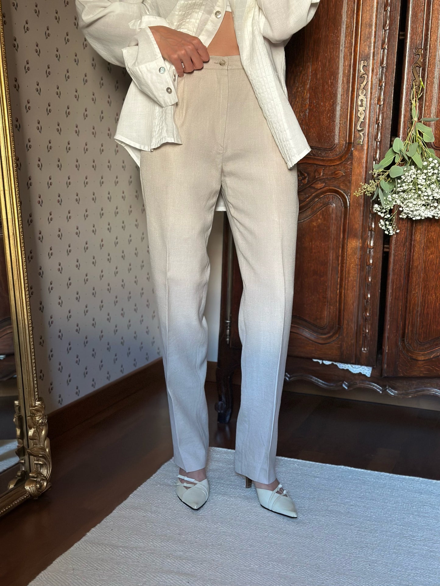 Linen Blend Light Beige Trousers