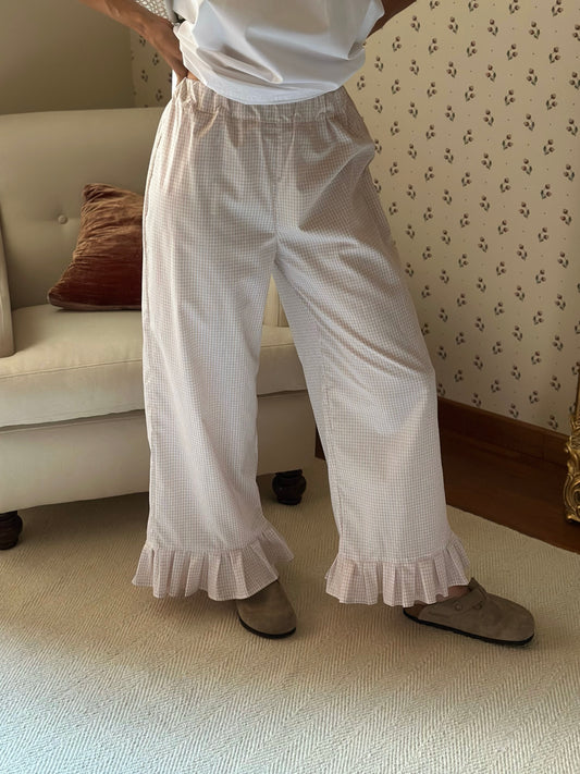 Vichy Cotton Frilled Trousers