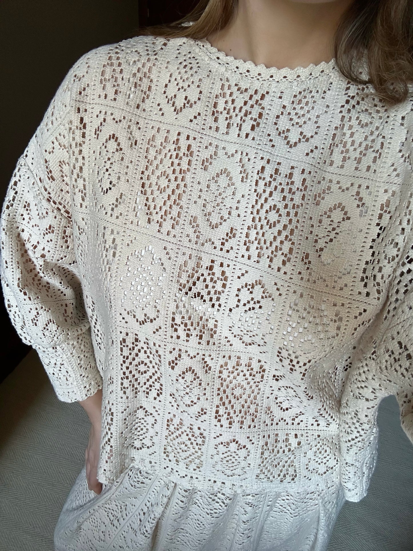Pure Cotton Beige Crochet Blouse