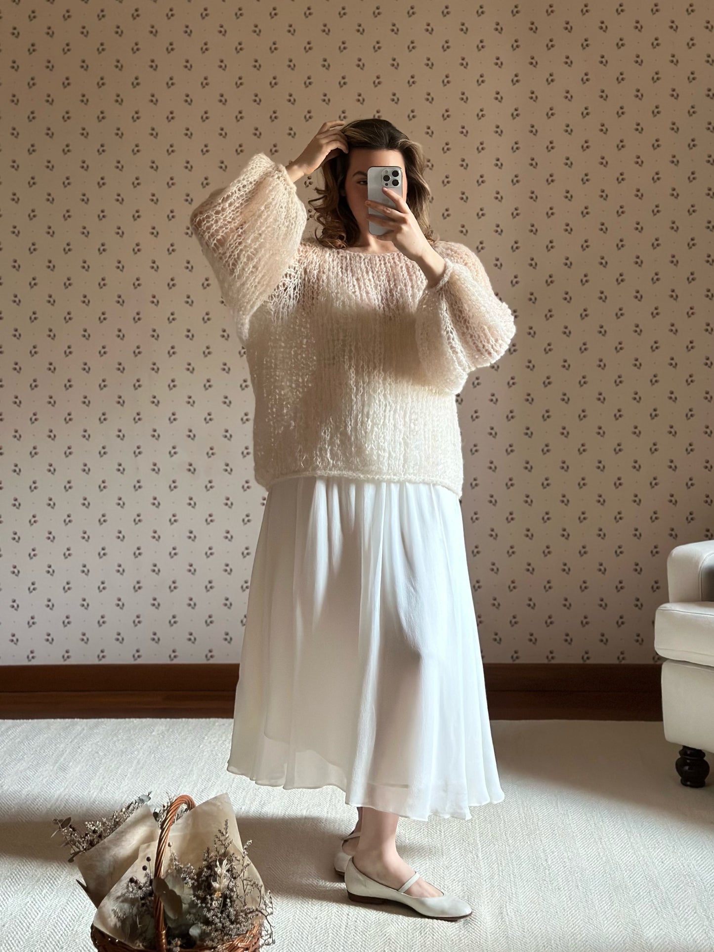Handmade Alpaca & Mulberry Silk Sweater - Ivory White