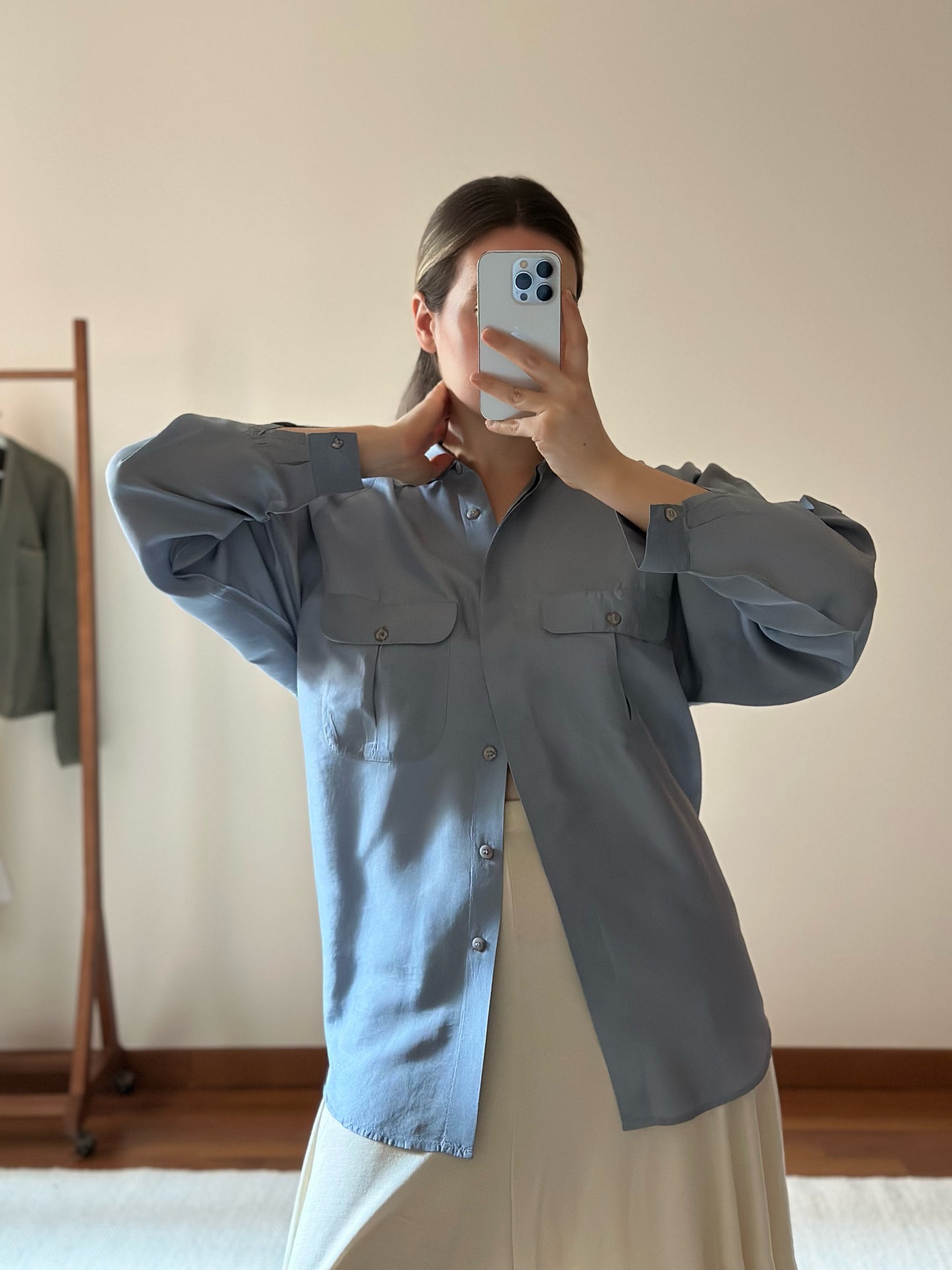 100% Silk Powder Bluse Shirt
