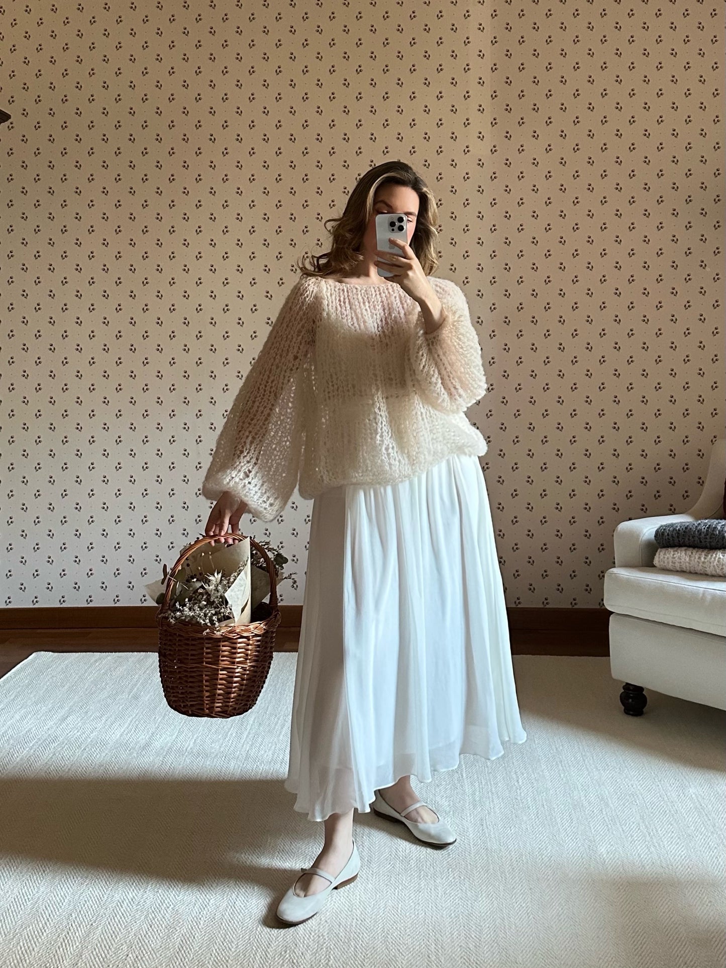 Handmade Alpaca & Mulberry Silk Sweater - Ivory White