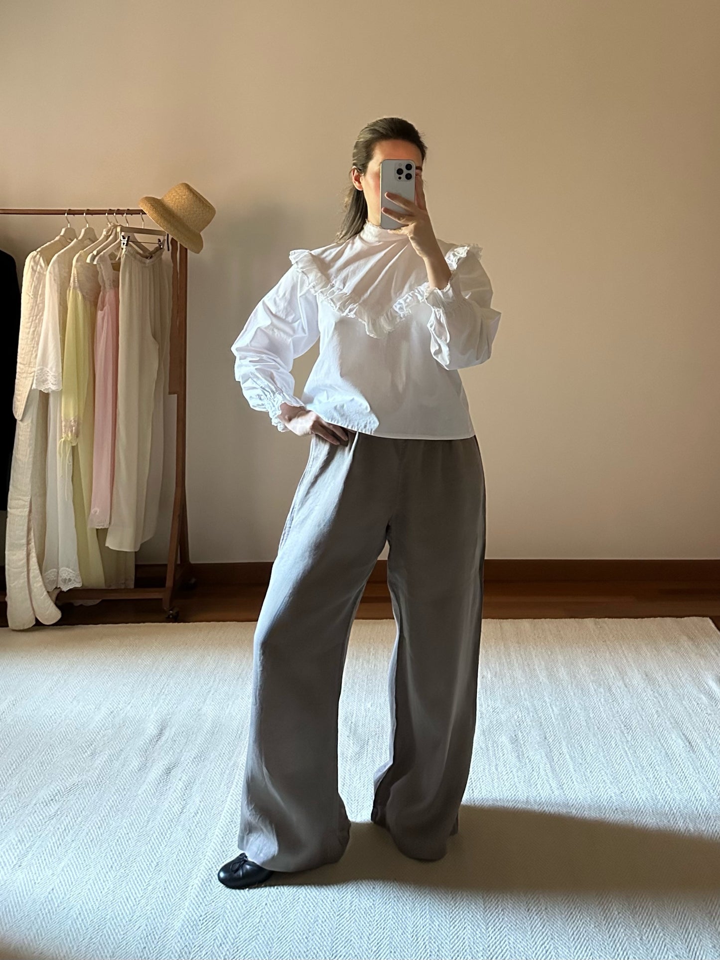 Pure Linen Taupe Palazzo Pants