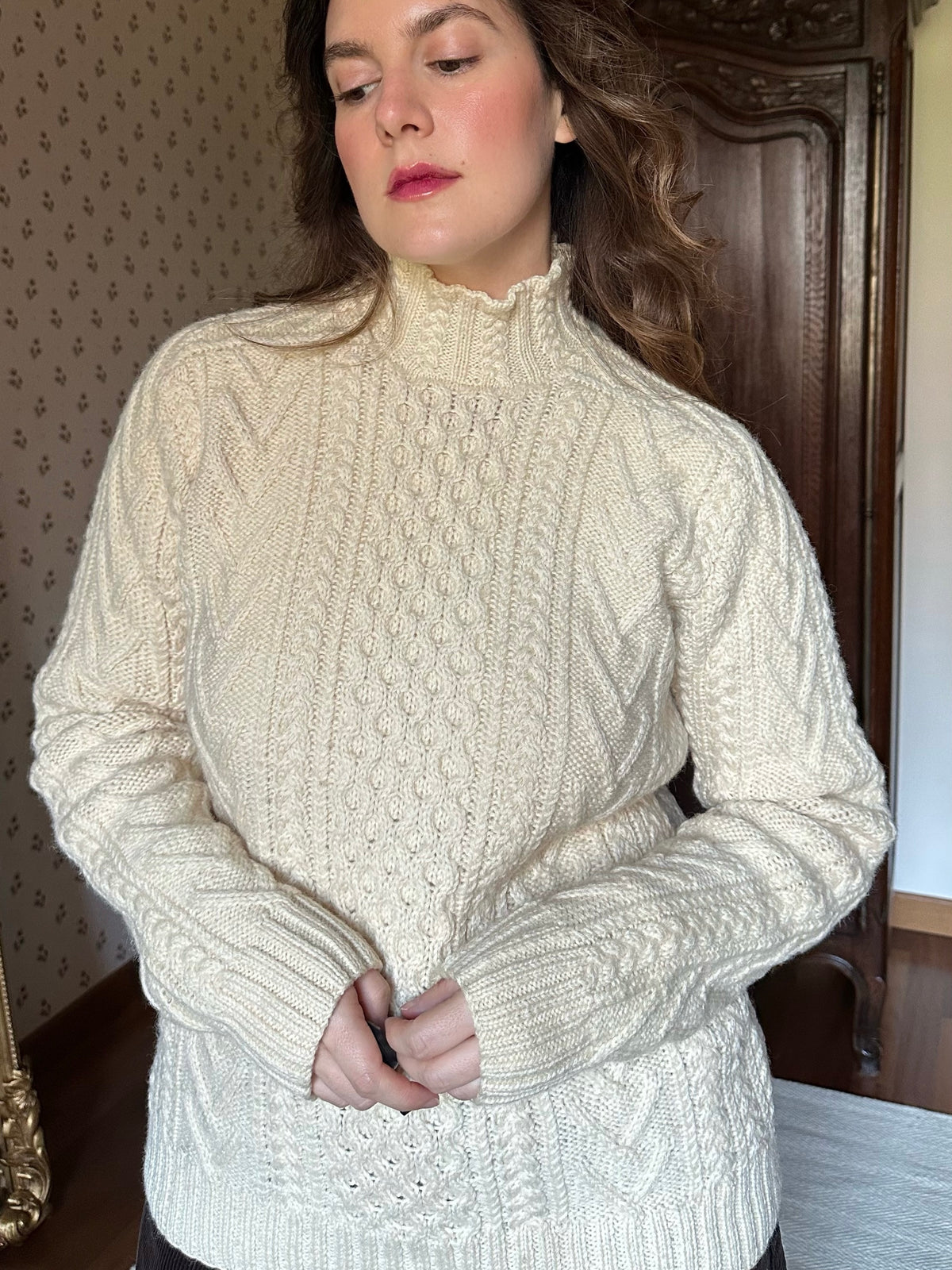 Ralph Lauren White Hand Knit 100% Wool Sweater