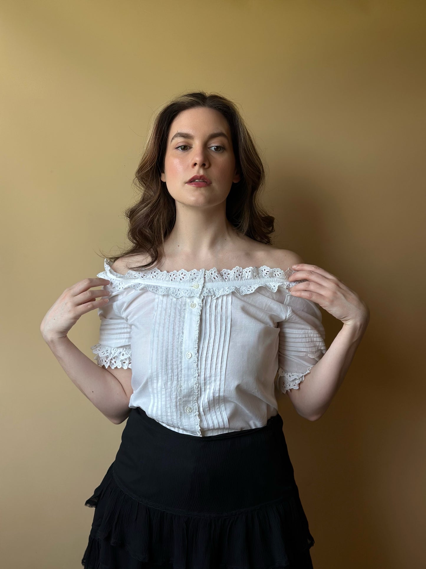Vintage Off The Shoulders Embroidered Shirt