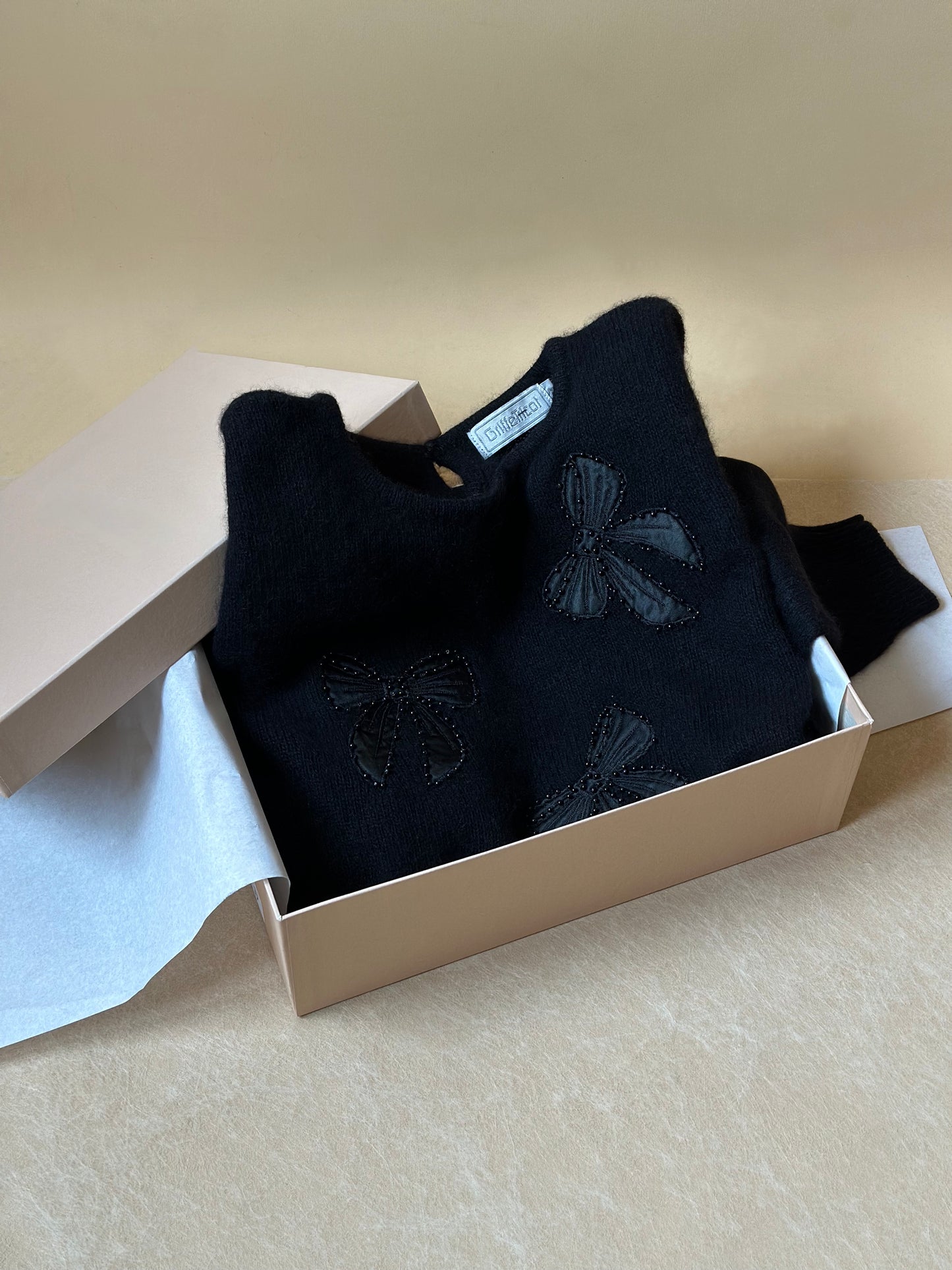 Vintage Black Lambswool & Angora Bow Sweater