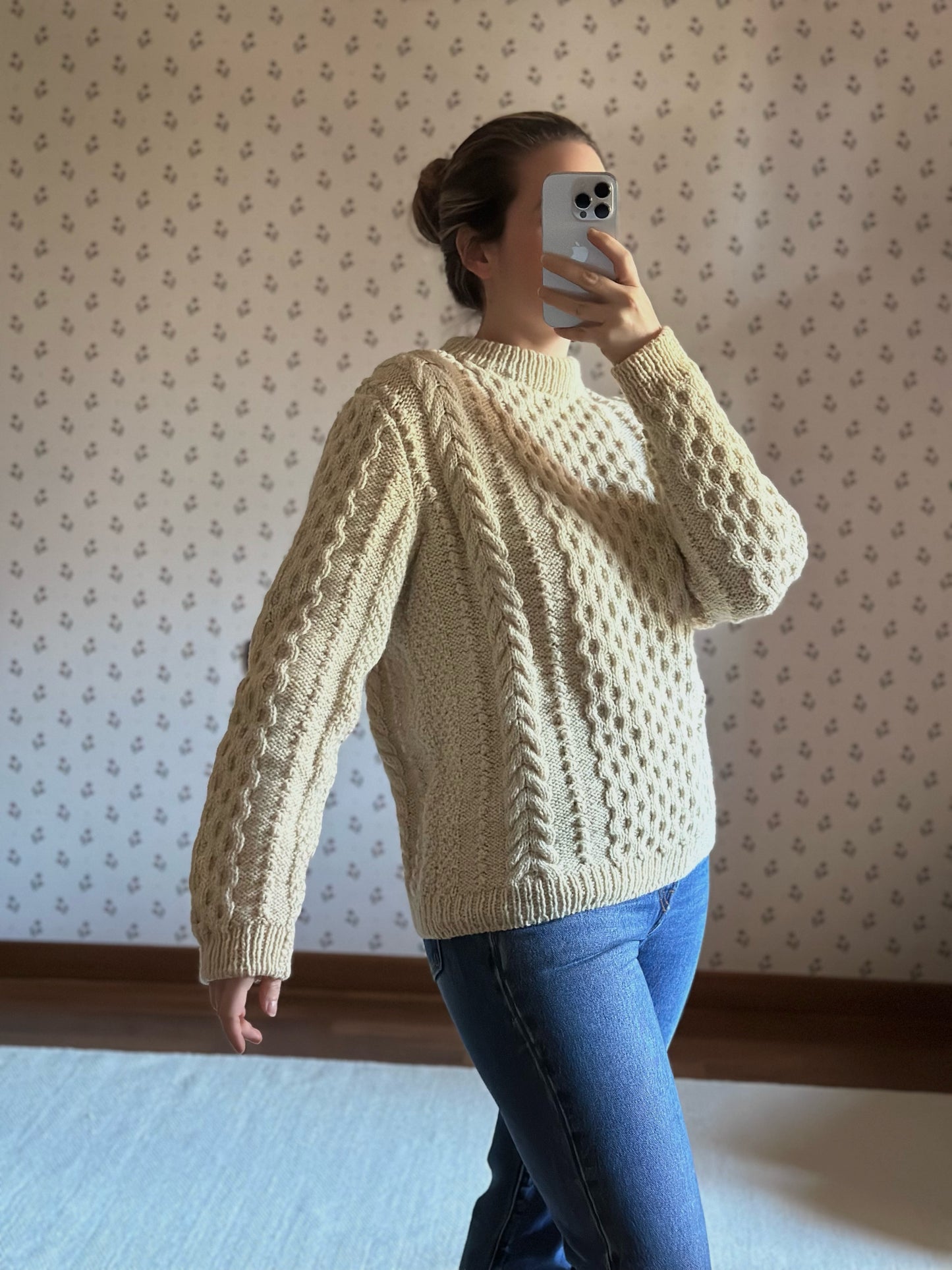 White Irish Cable Knit Sweater