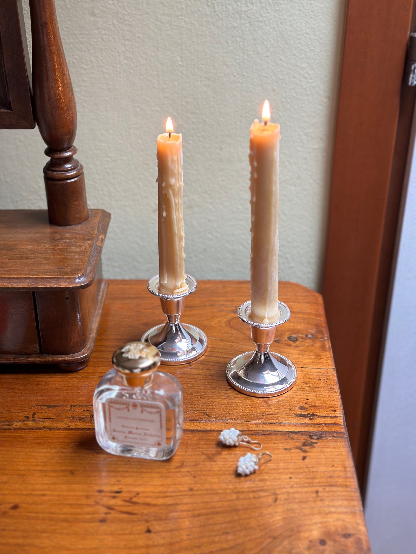 Set Of Two Vintage Silver-Plated Metal Candle Holders