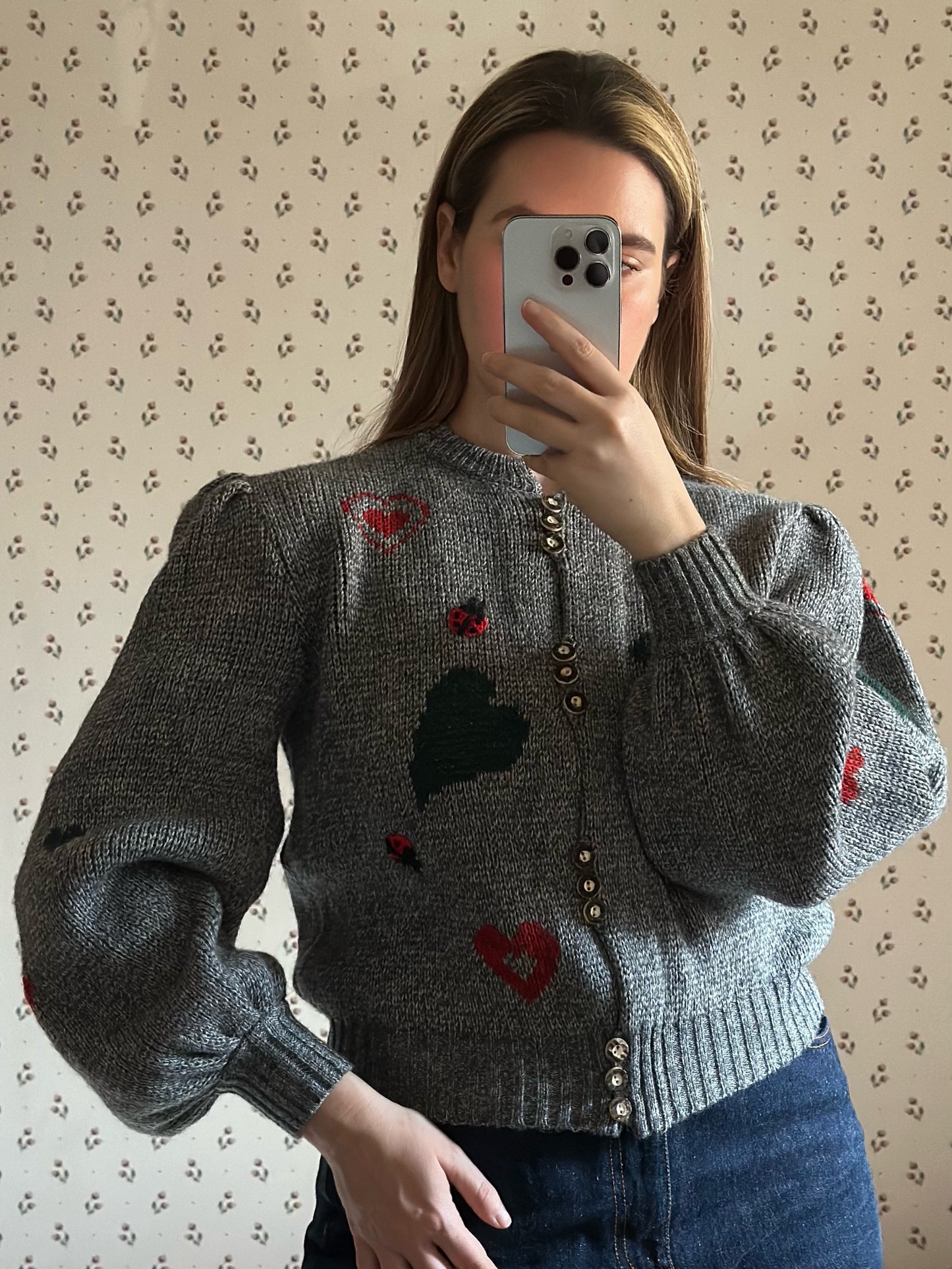 Vintage Austrian Hearts & Ladybirds Cardigan