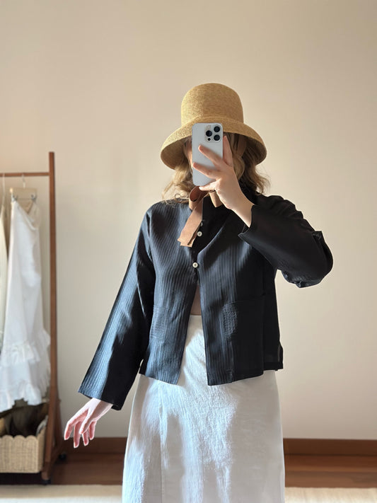 100% Silk Black Pinstripe Shirt