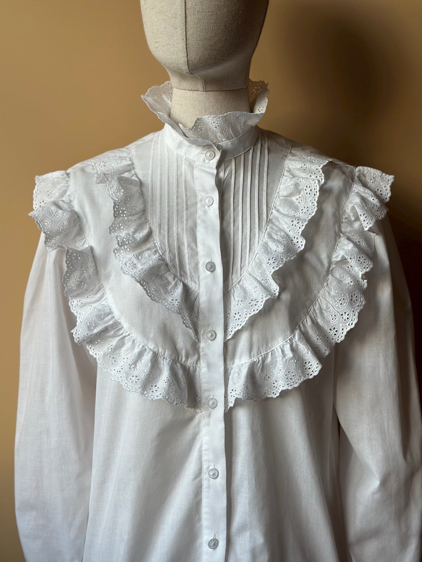 Vintage White Cotton High Neck Shirt