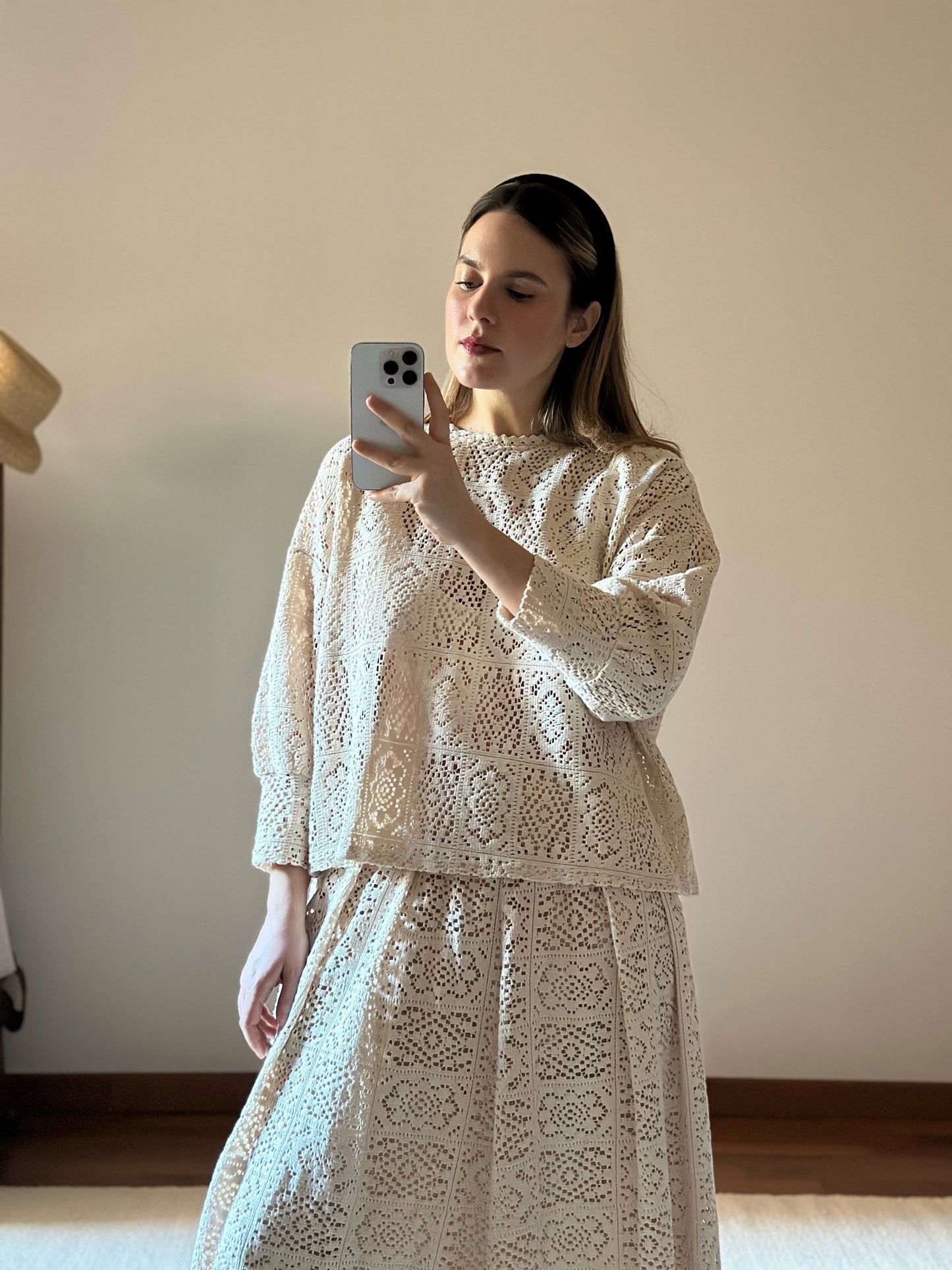 Pure Cotton Beige Crochet Blouse