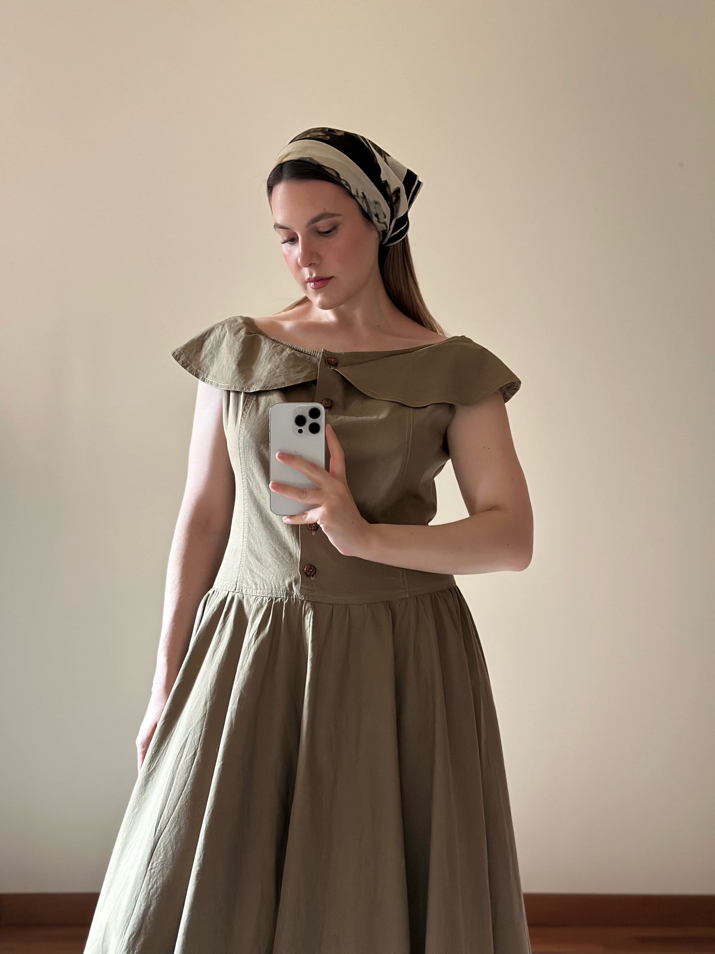 100% Cotton Olive Green Romantic Dress