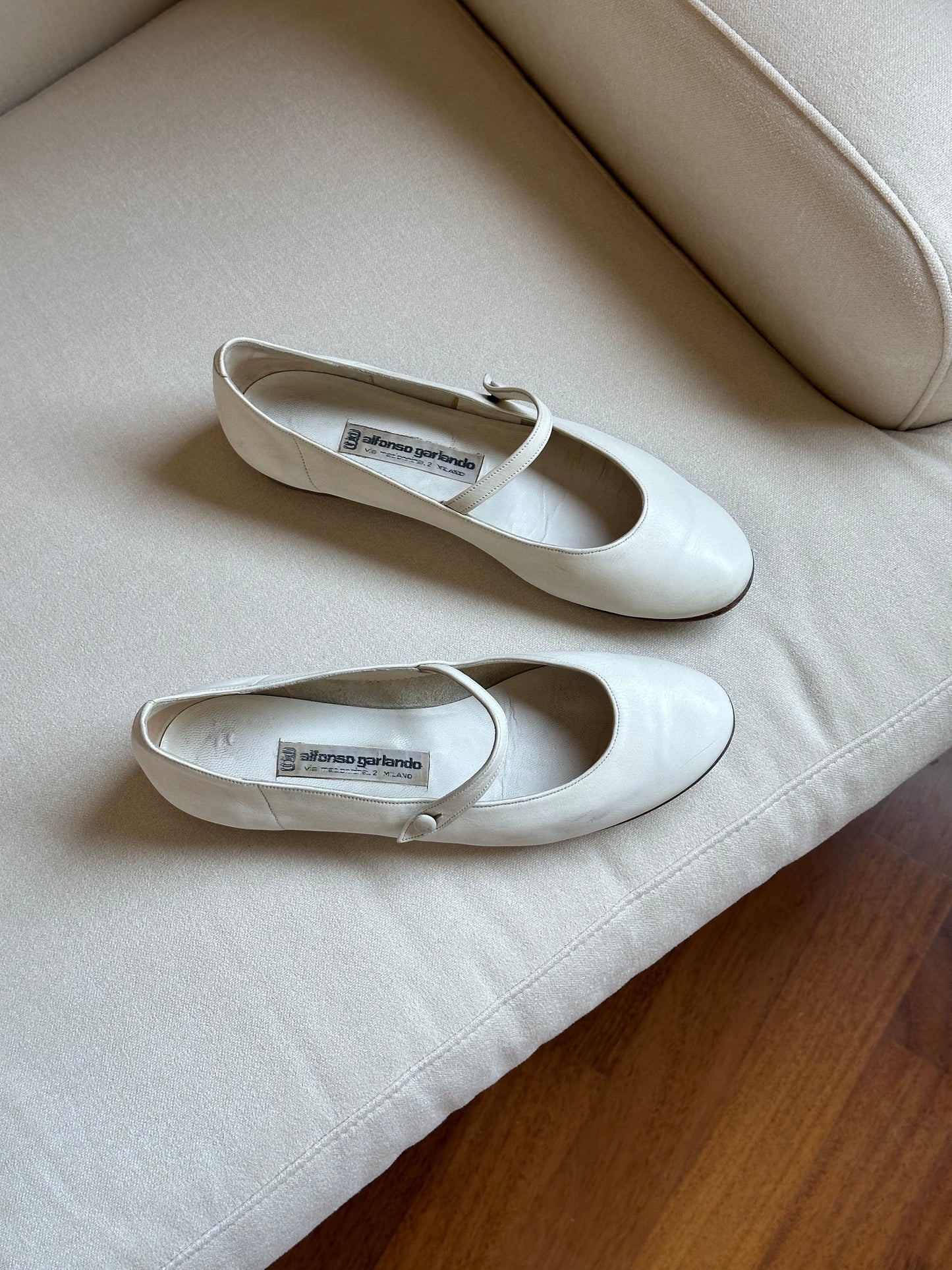 White Nappa Leather Mary Jane Shoes
