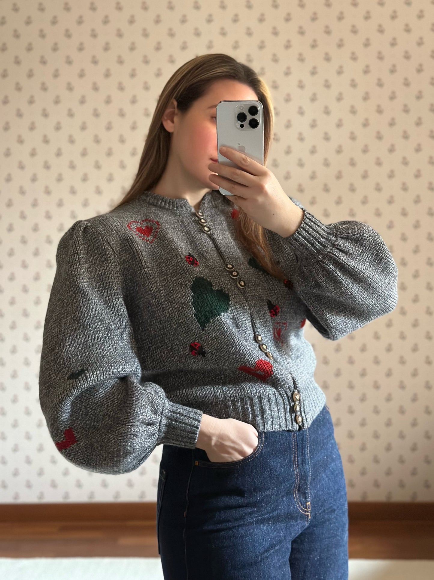 Vintage Austrian Hearts & Ladybirds Cardigan