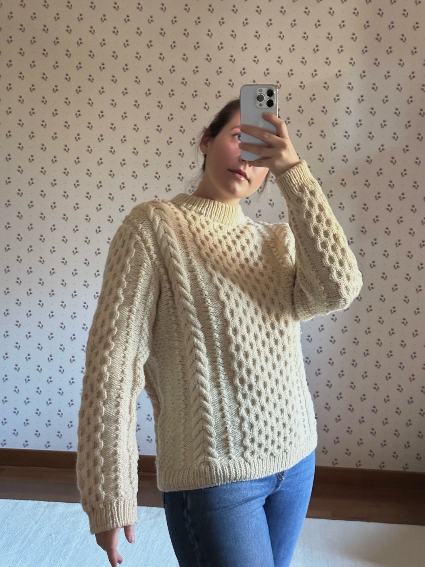 White Irish Cable Knit Sweater