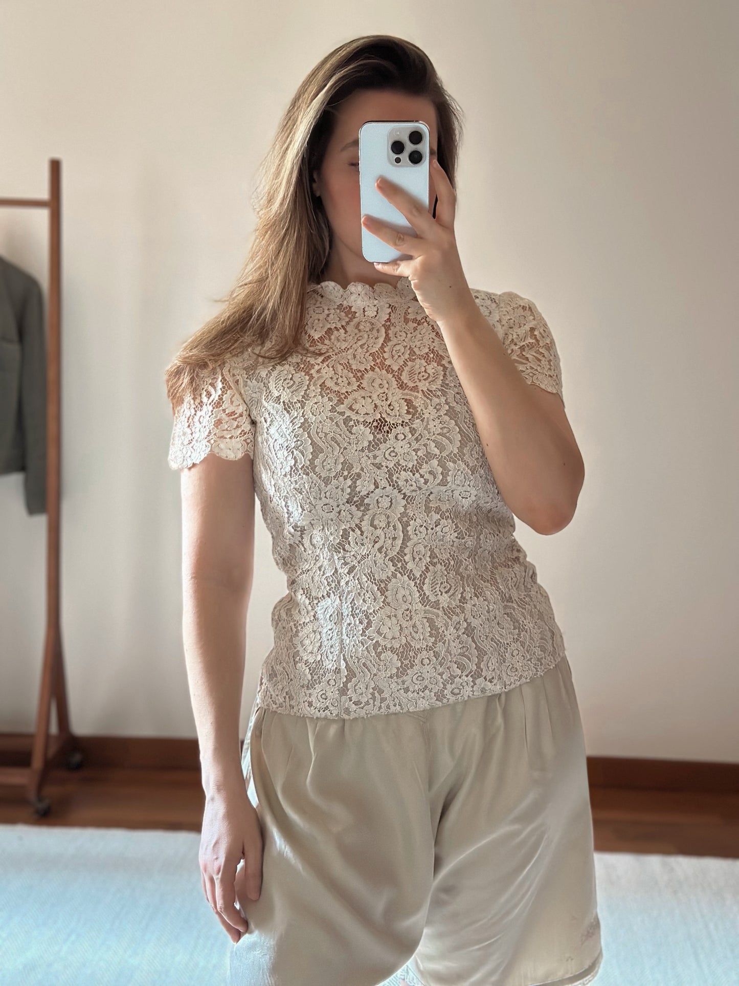 White Lace Short Sleeved Top