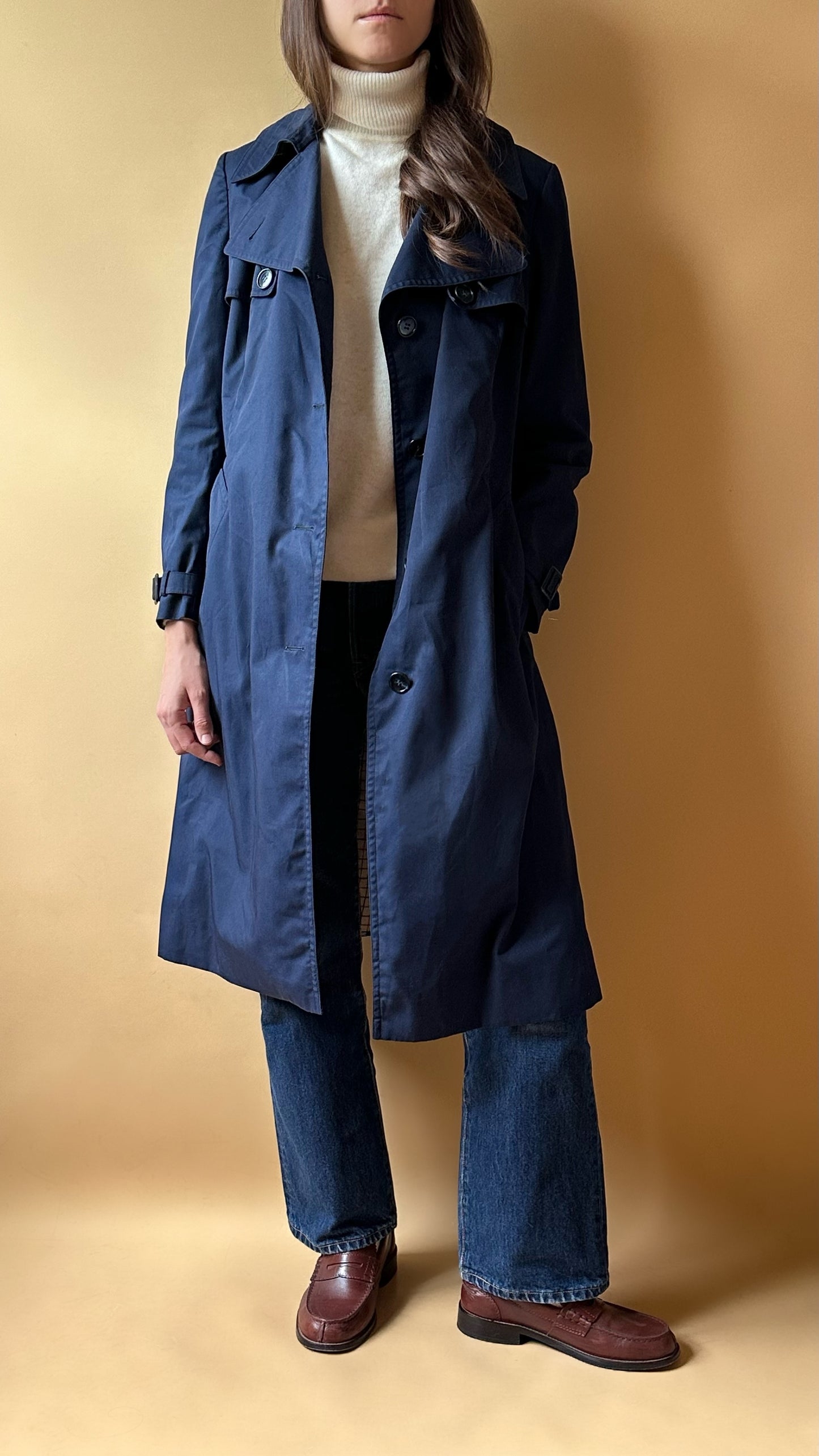 Vintage Sealup Navy Blue Trench Coat