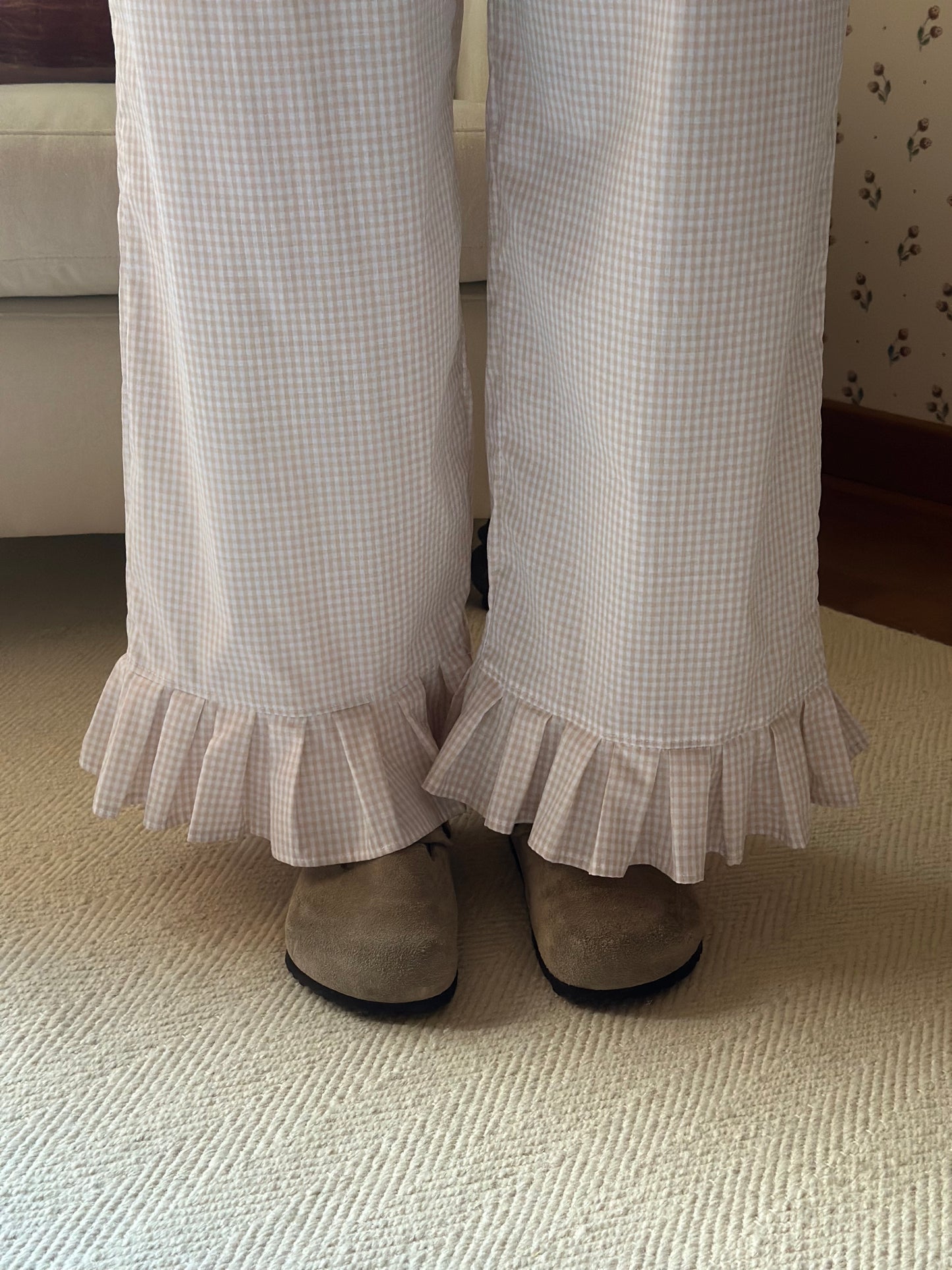 Vichy Cotton Frilled Trousers