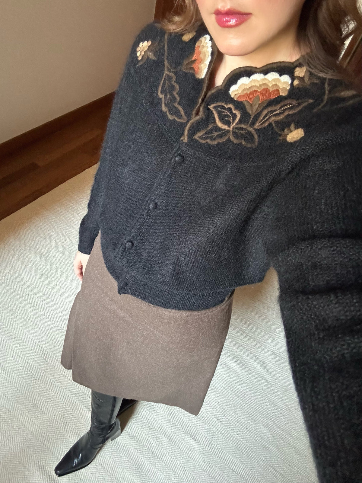 Pure Wool Taupe Midi Skirt
