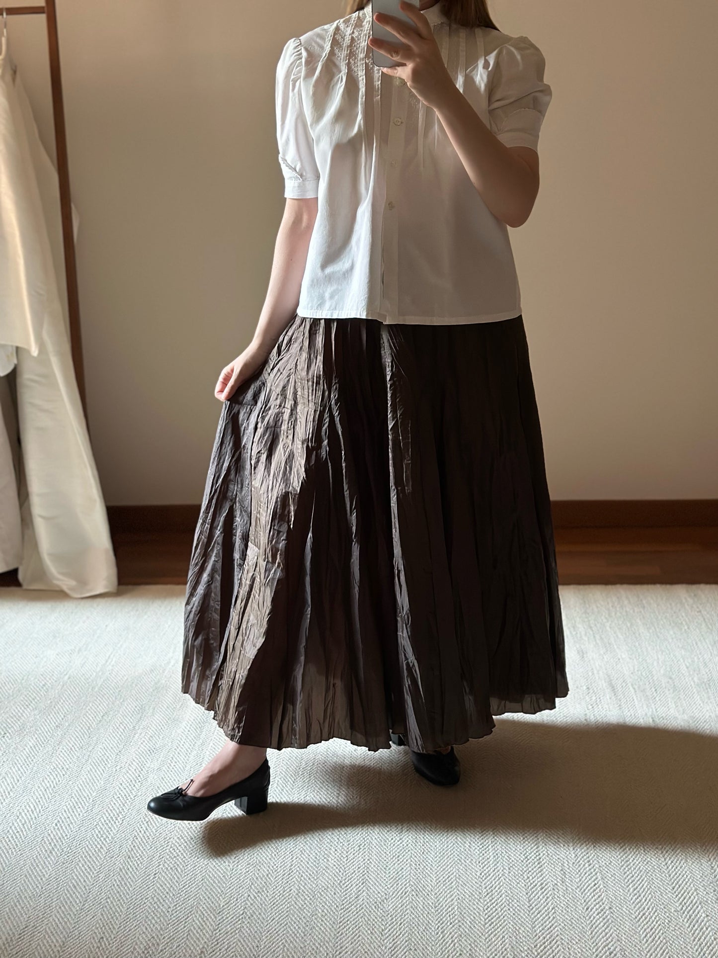 Chocolate Brown Crinkled Maxi Skirt