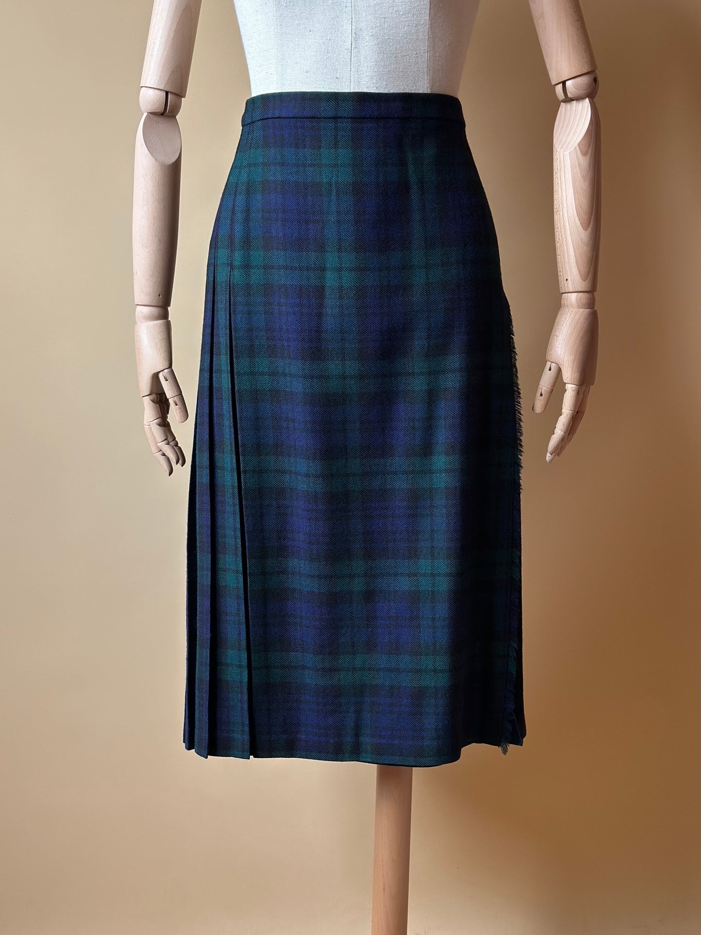 Vintage Tartan Green & Blue Pleated Skirt