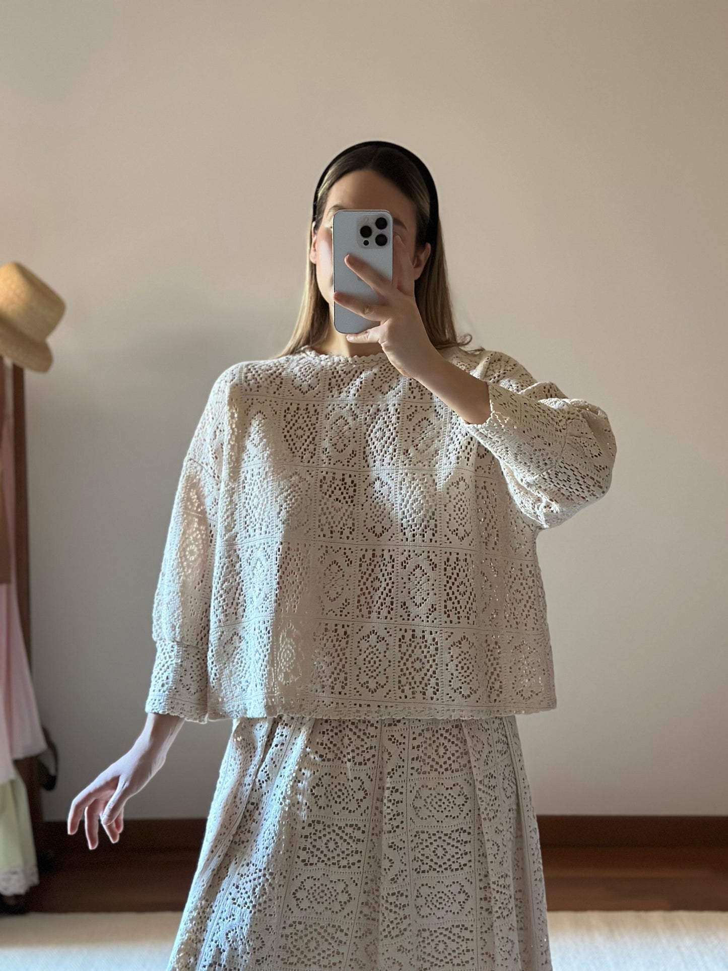 Pure Cotton Beige Crochet Blouse