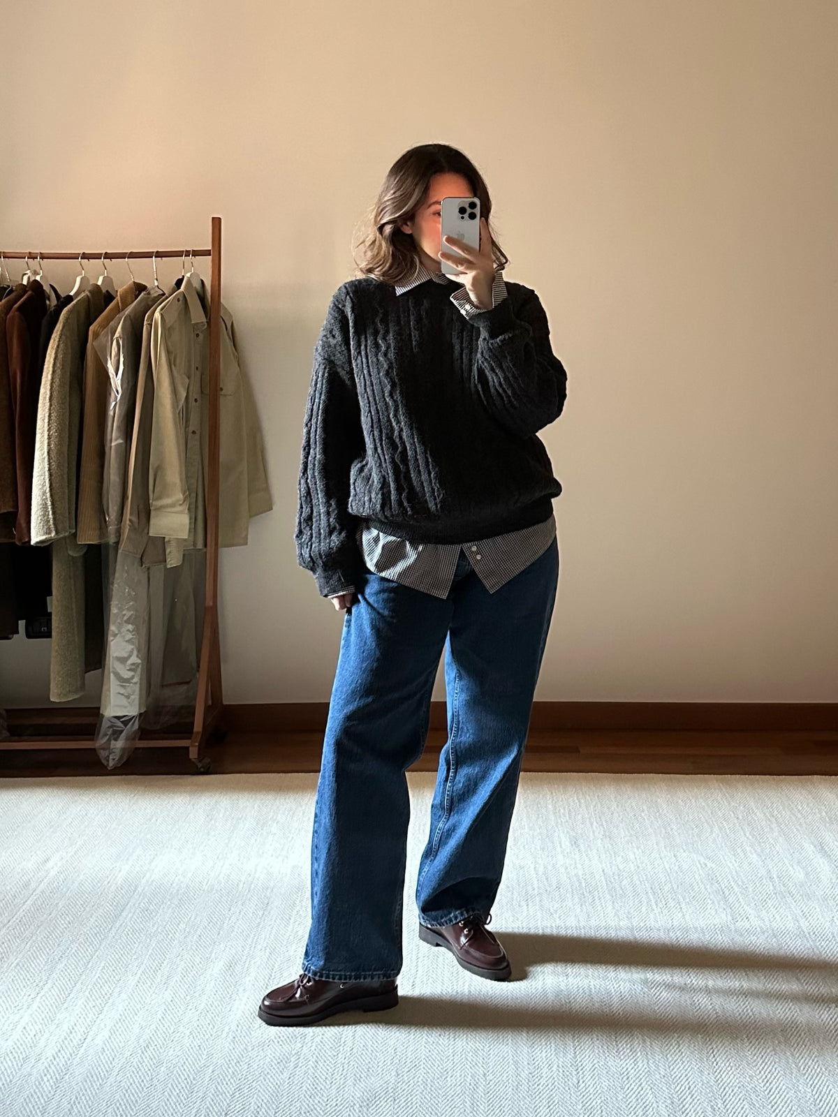 100% Alpaca Gray Cable Knit Sweater