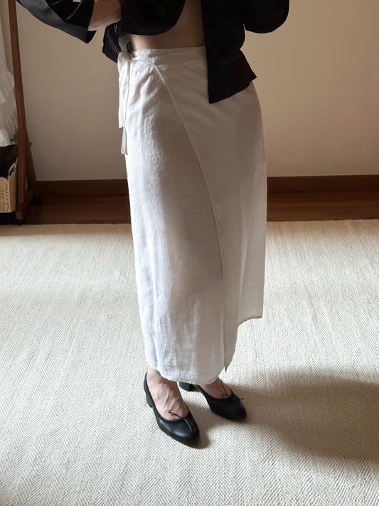 Pure Linen White Wrap-Up Skirt