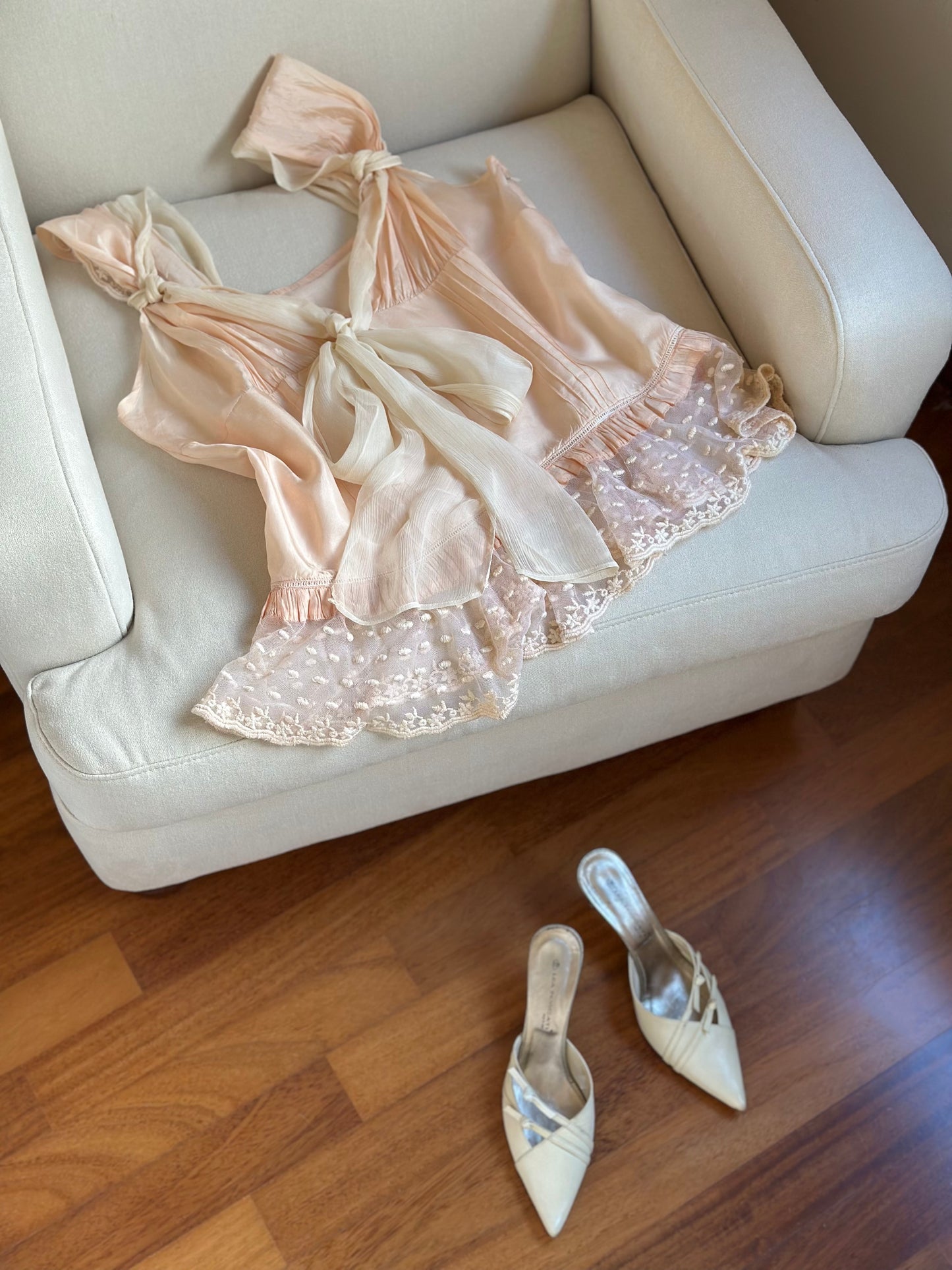 100% Silk Pink Lace Top