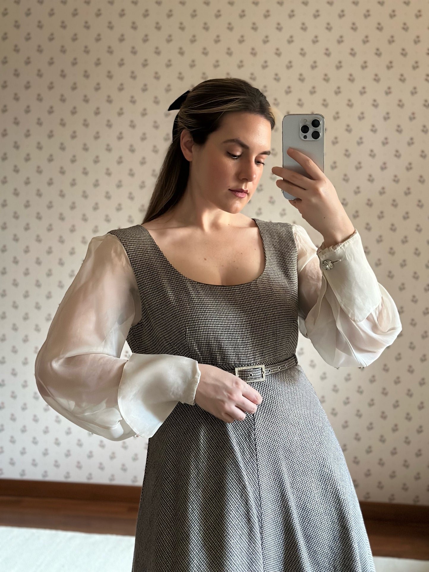 Vintage Gianfranco Ferré Wool Dress With Silk Organza Sleeves