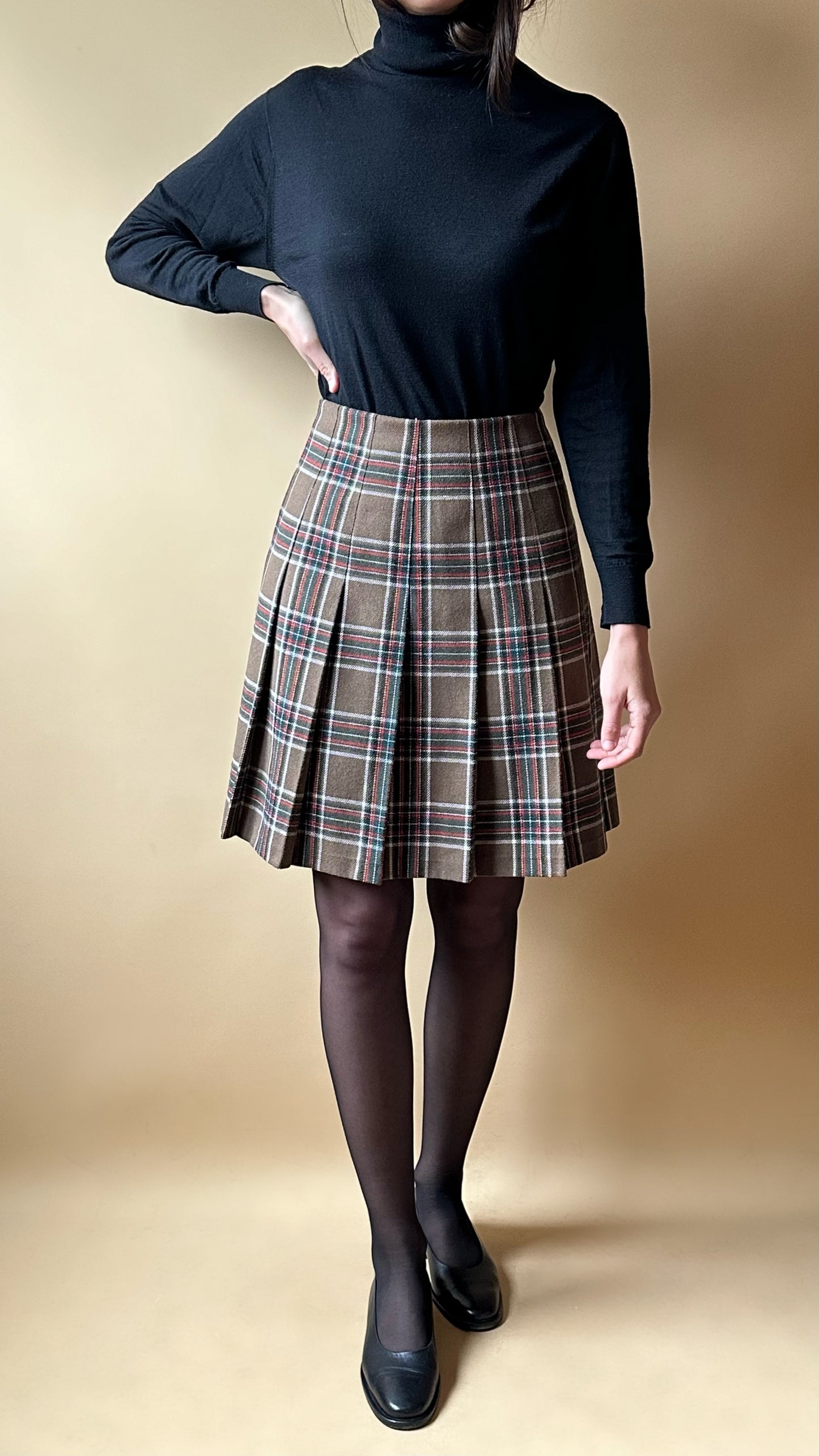 Vintage Tartan Brown Pleated Skirt